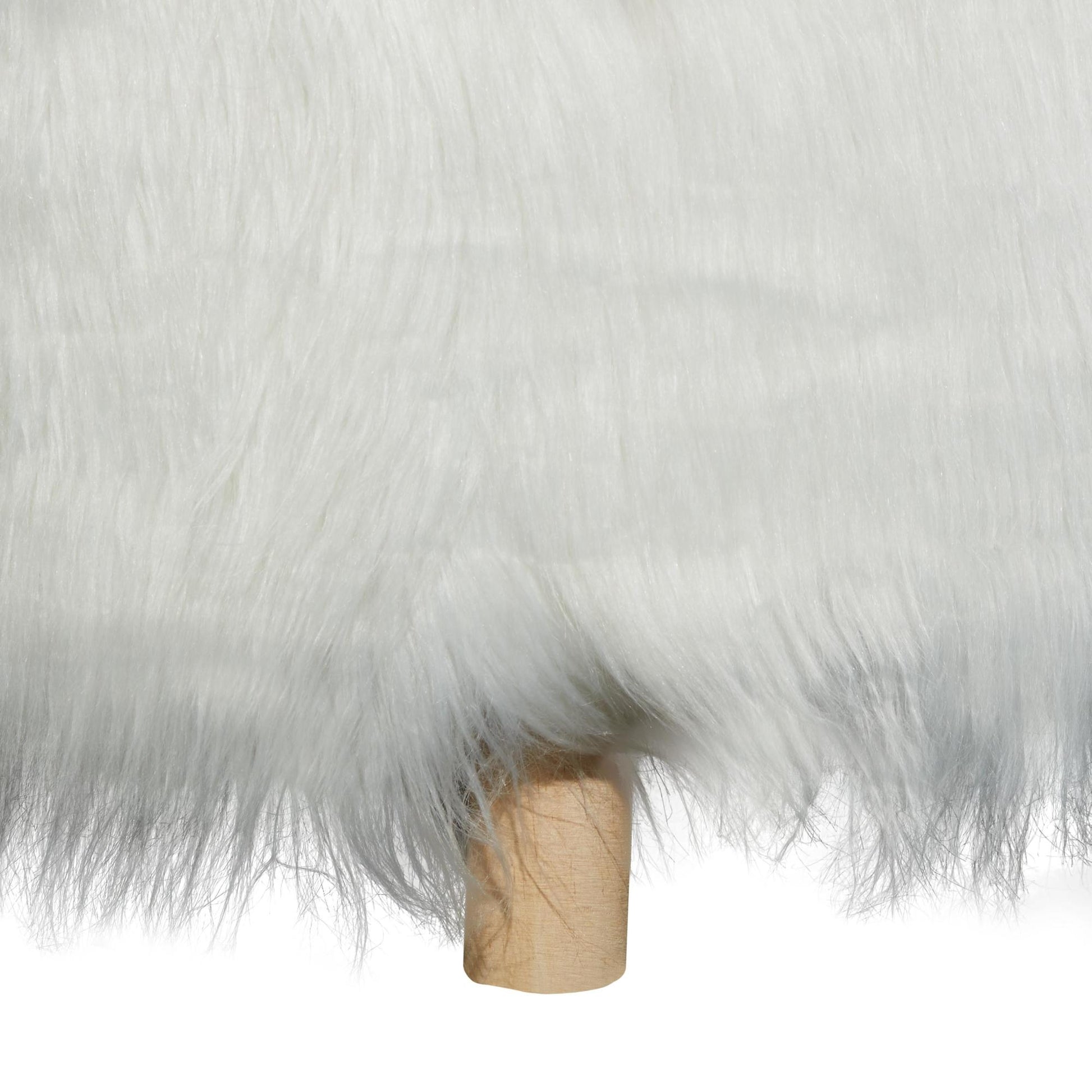 White Polyester Living Room Stool with Faux Fur