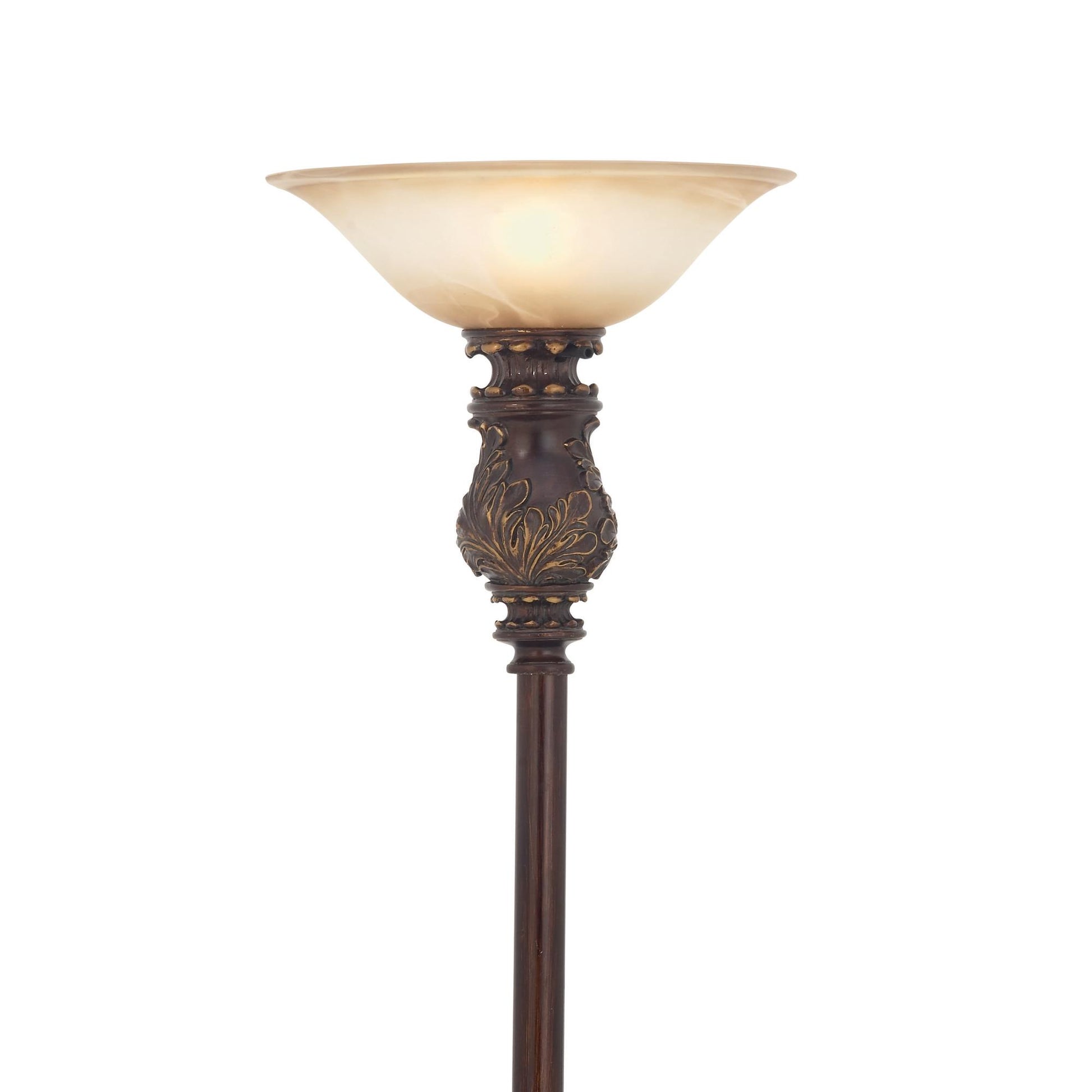 Leaf Brown Metal Antique Style Room Torchiere with Gold Accents