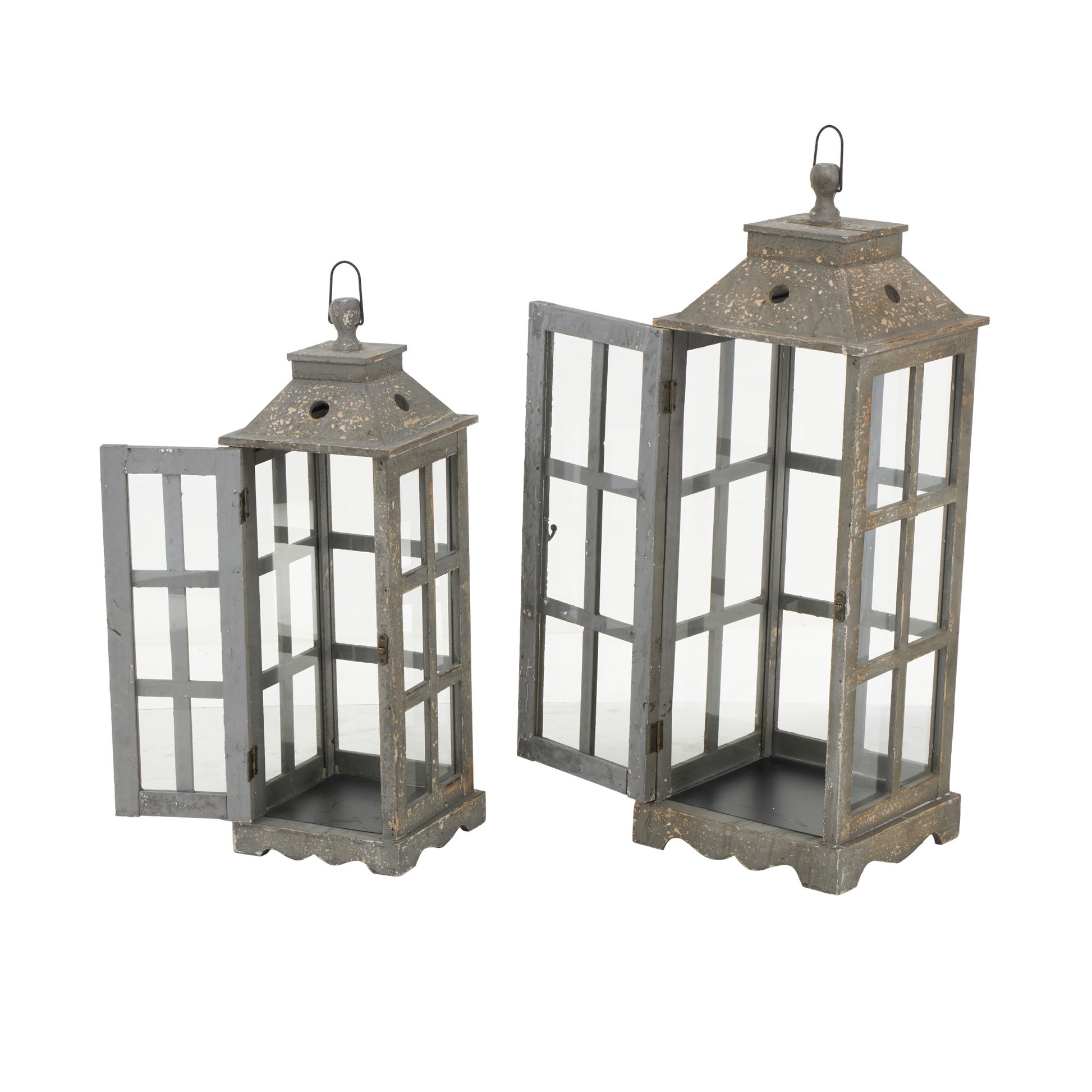 Set of 2 Light House Brown Wood Decorative Indoor Outdoor Candle Lantern