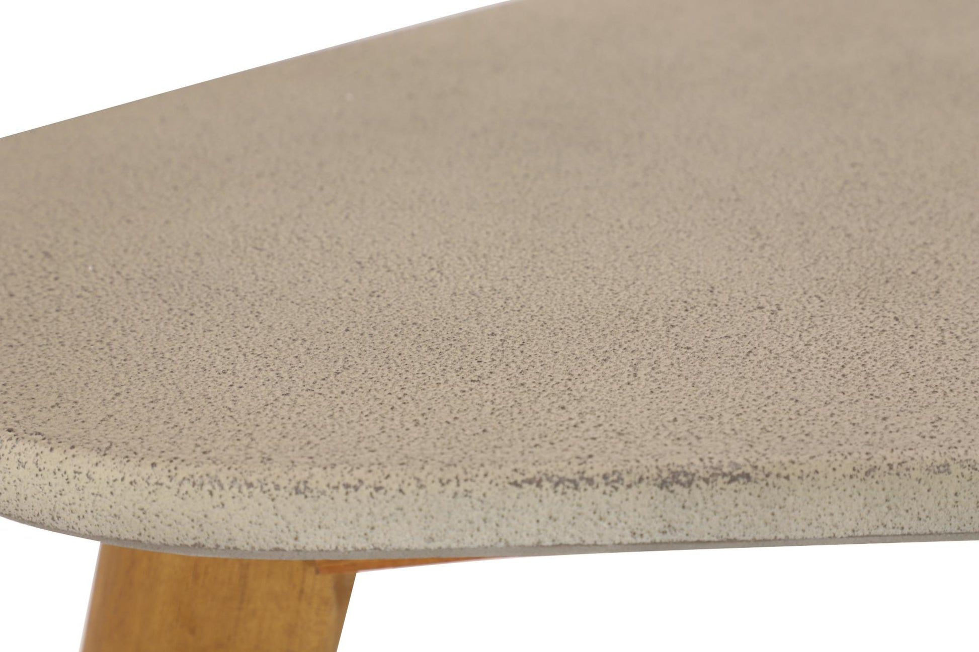 Gray Cement Stone Concrete Inspired Angled Oval End Table Outdoor Accent Table with Tapered Wood Legs