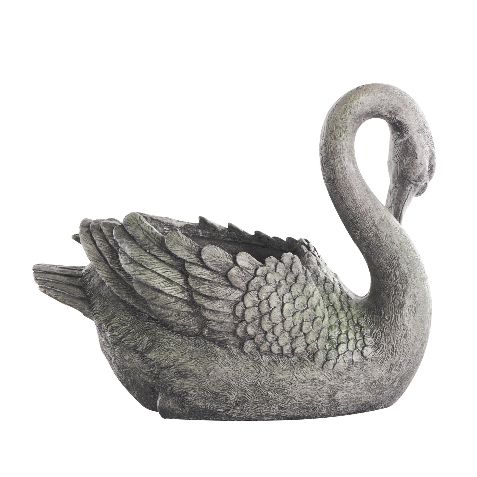 Swan Gray Magnesium Oxide Textured Indoor Outdoor Planter with Patina Accents