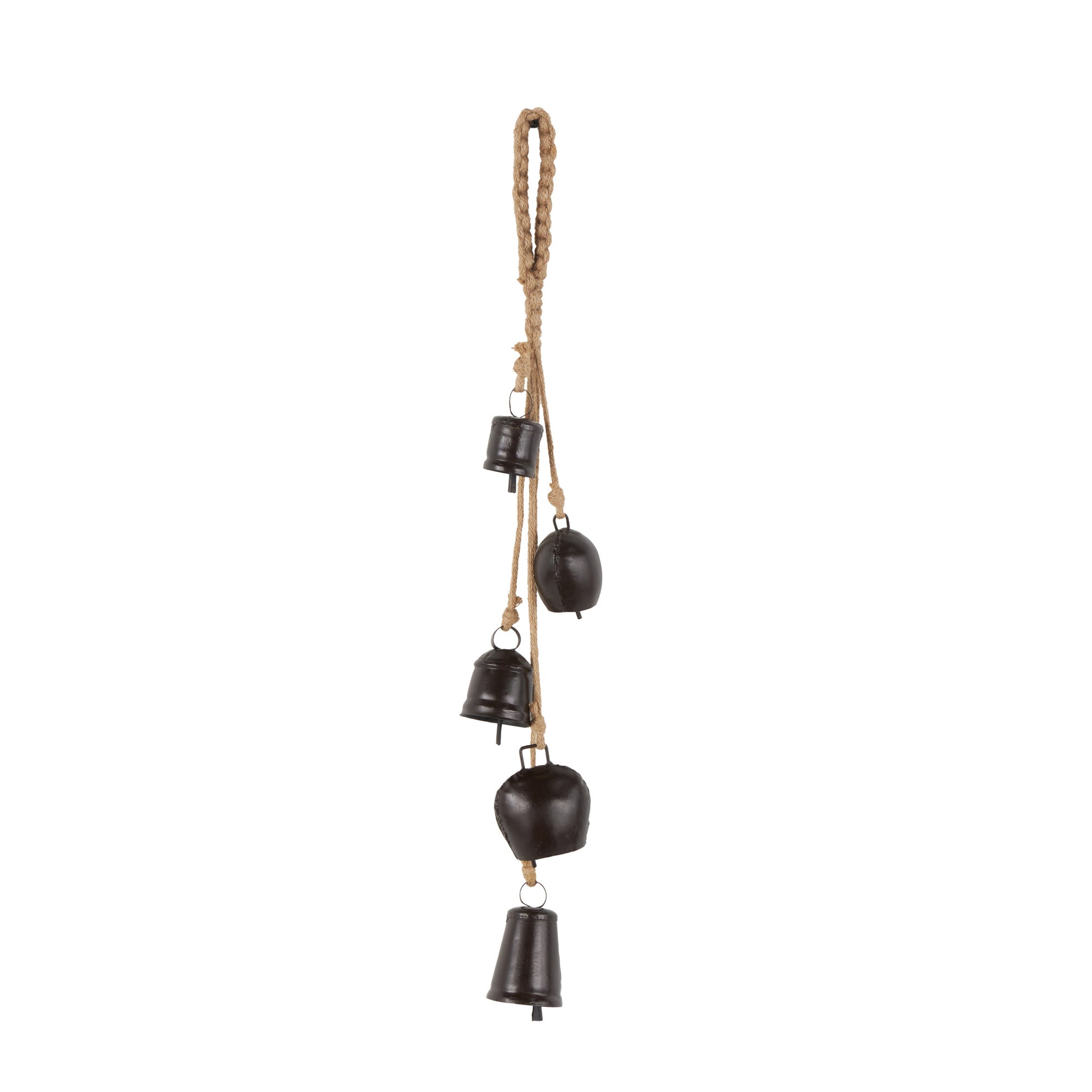 Metal Cascading Cluster Indoor Outdoor Decorative Cow Bells with Jute Hanging Rope