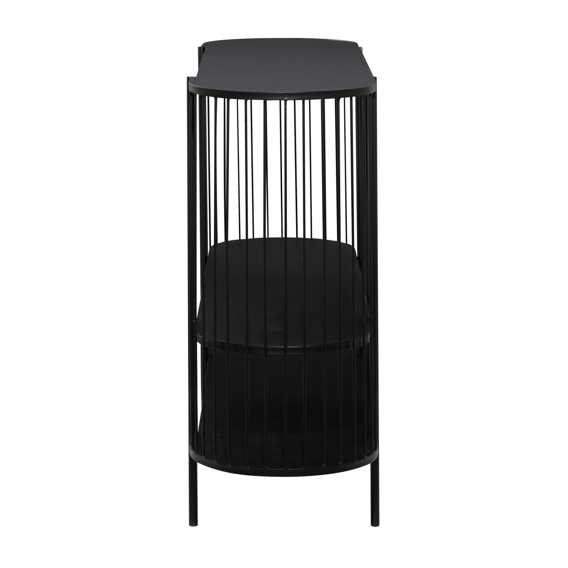 Black Metal Narrow Oval 2 Shelf Living Room Console Table with Open Wire Frame