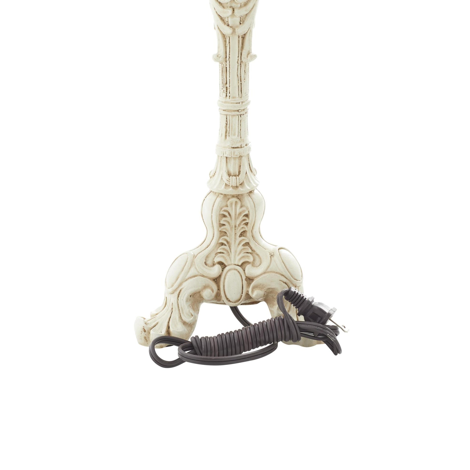 Scroll Cream Polystone Antique Style Room Buffet Lamp with Drum Shade