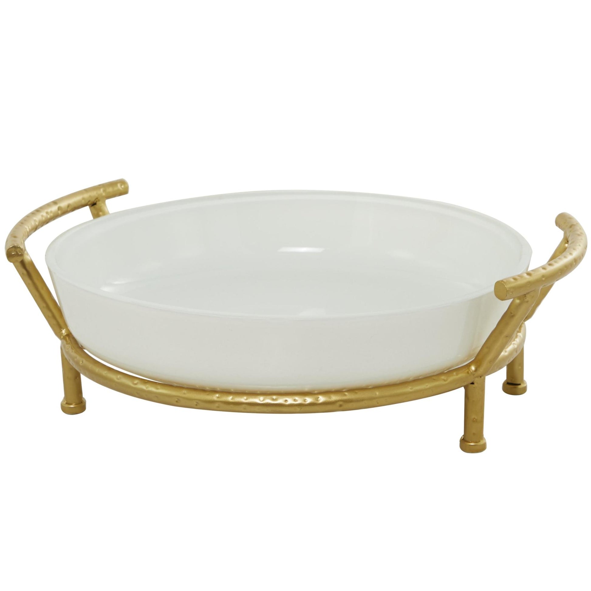 CosmoLiving by Cosmopolitan Kitchen White Glass Decorative Serving Bowl with Gold Metal Stand