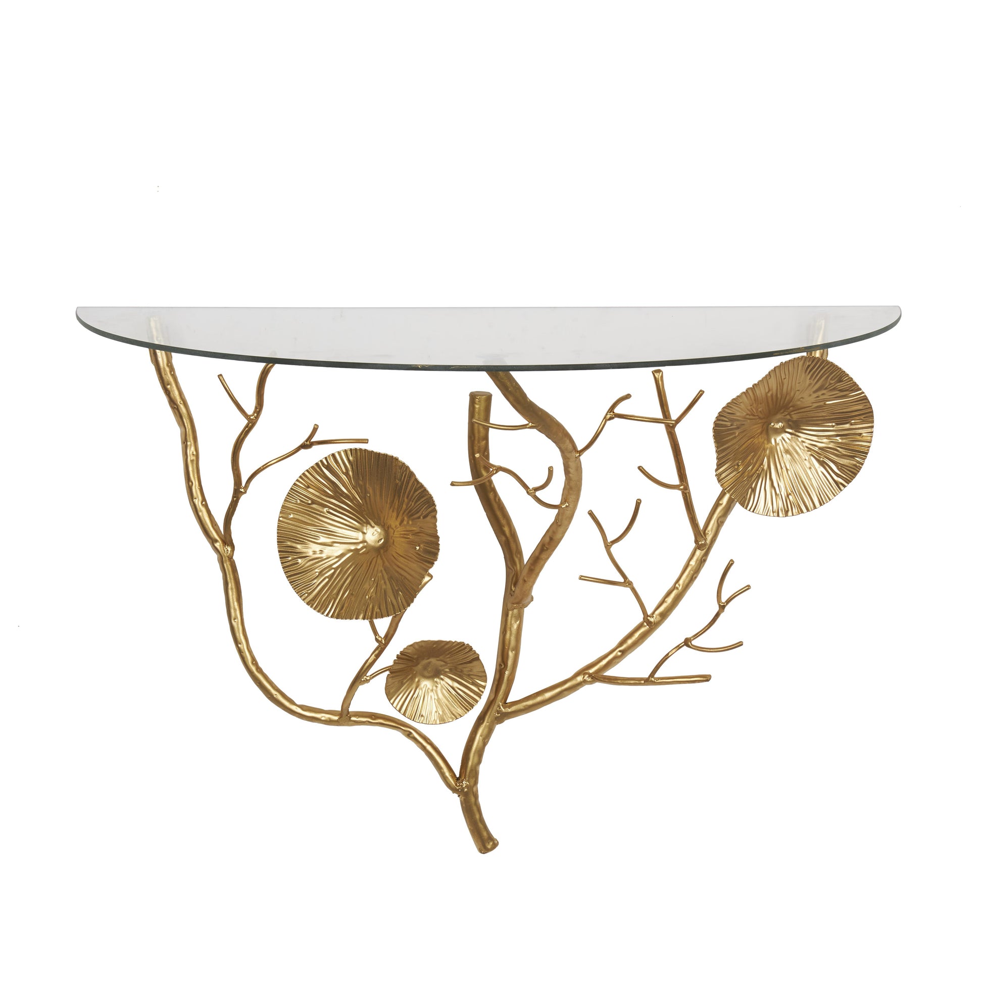 Floral Metal Branch Room Wall Shelf with Tempered Glass Top