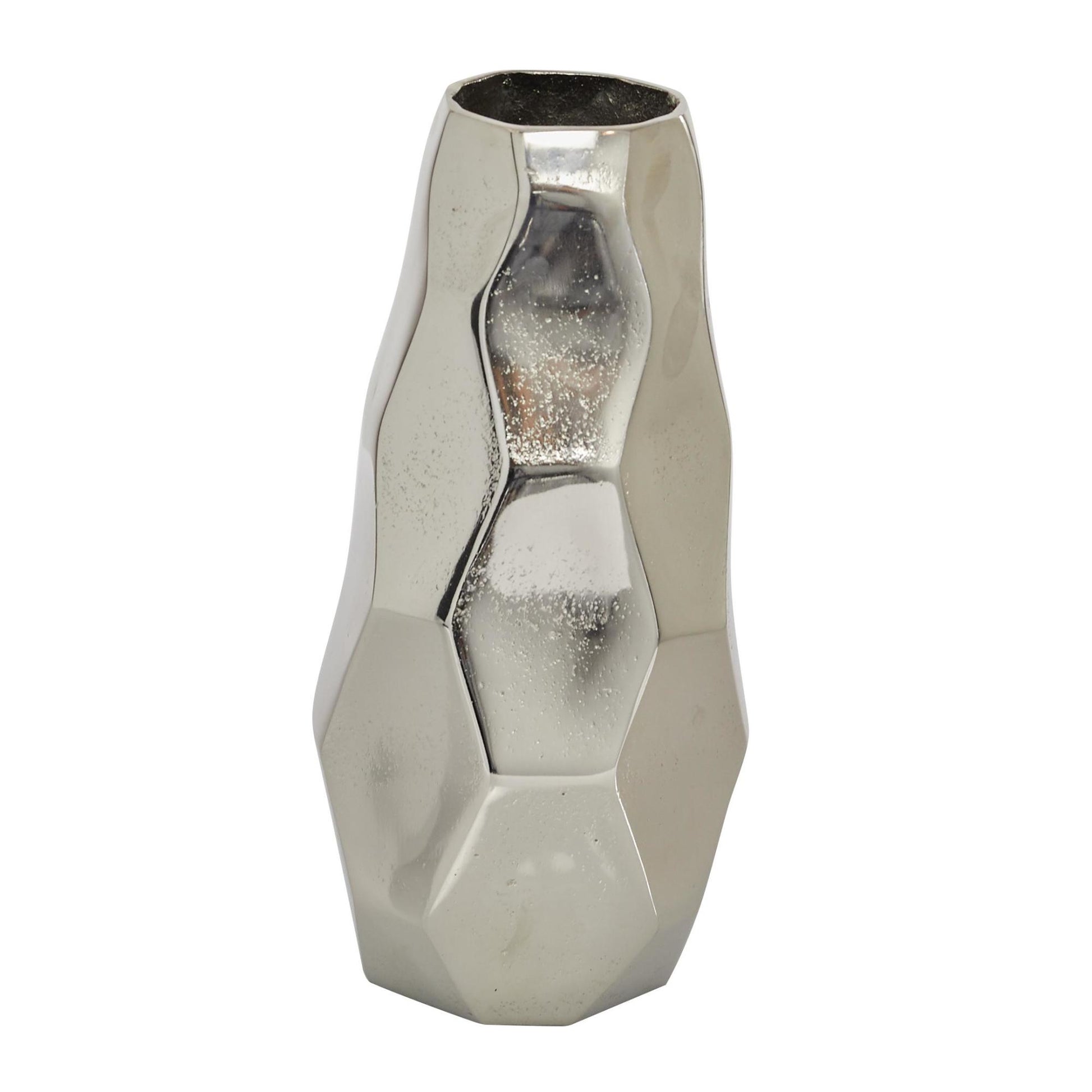 Geometric Silver Aluminum Metal Decorative Vase