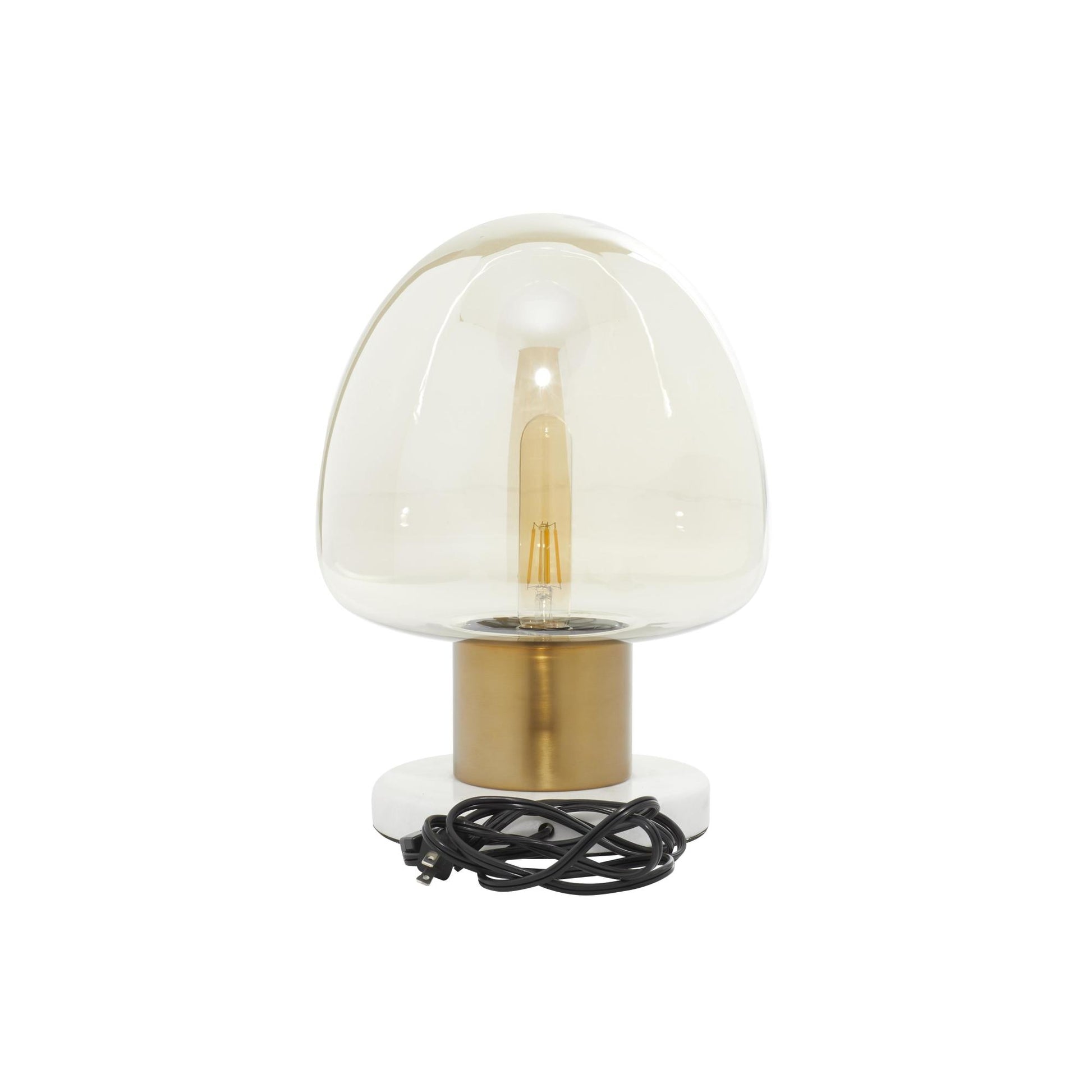 Gold Metal Room Table Lamp with Clear Dome Shaped Shade and Marble Base