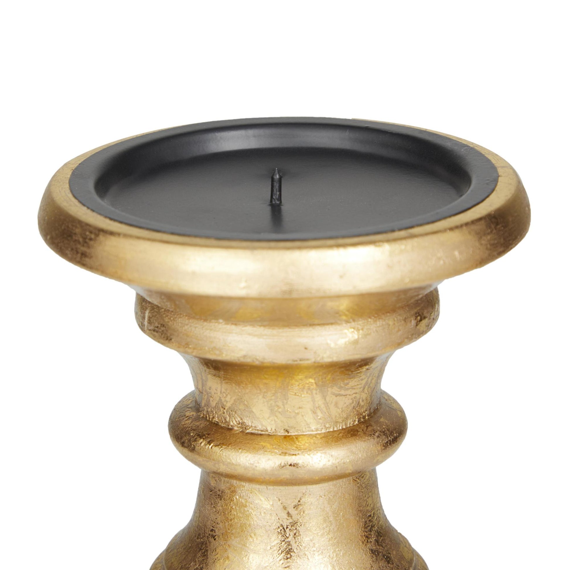Set of 3 Mango Wood Distressed Turned Pillar Decorative Candle Holder