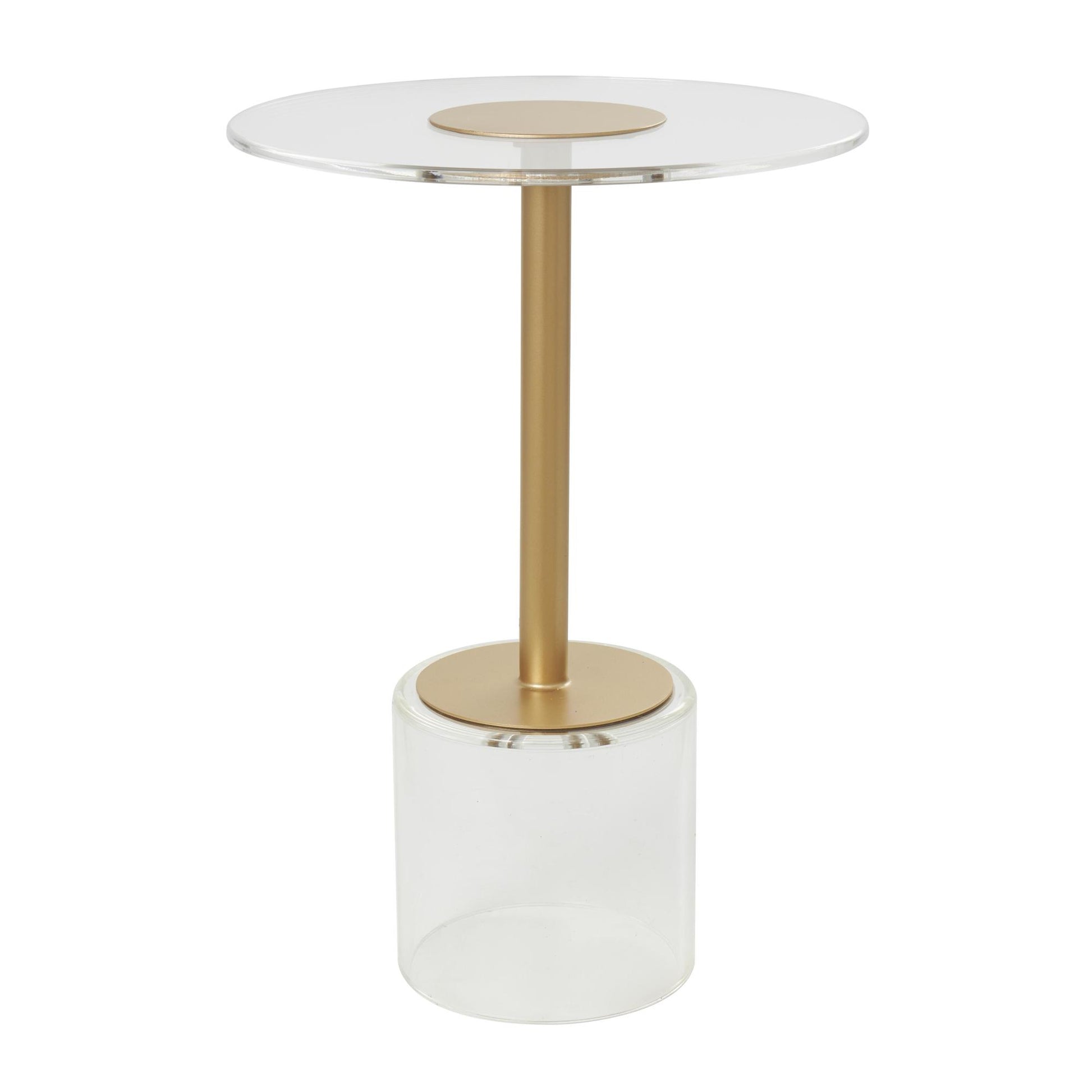 Clear Acrylic Plastic Side End Accent Table with Elevated Base and Gold Stand