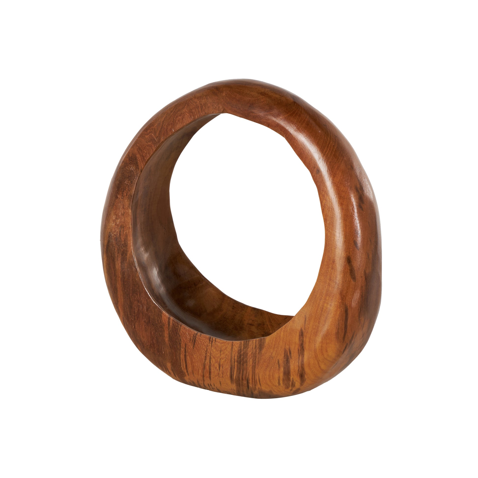 Abstract Brown Teak Wood Handmade Round Decorative Sculpture