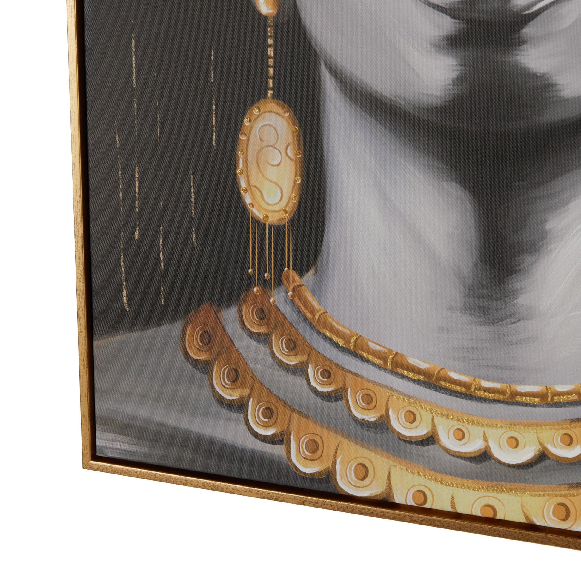 Woman Black Canvas Shaded Living Room Framed Wall Art with Decorative Jewelry and Gold Foil Accents