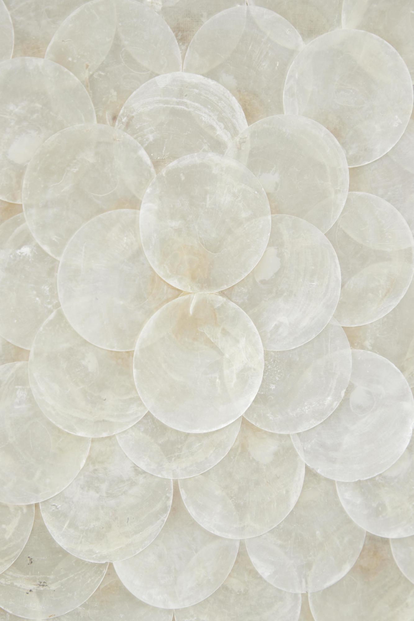 Set of 2 Geometric Cream Shell Handmade Overlapping Shells Home Shadow Box with Canvas Backing