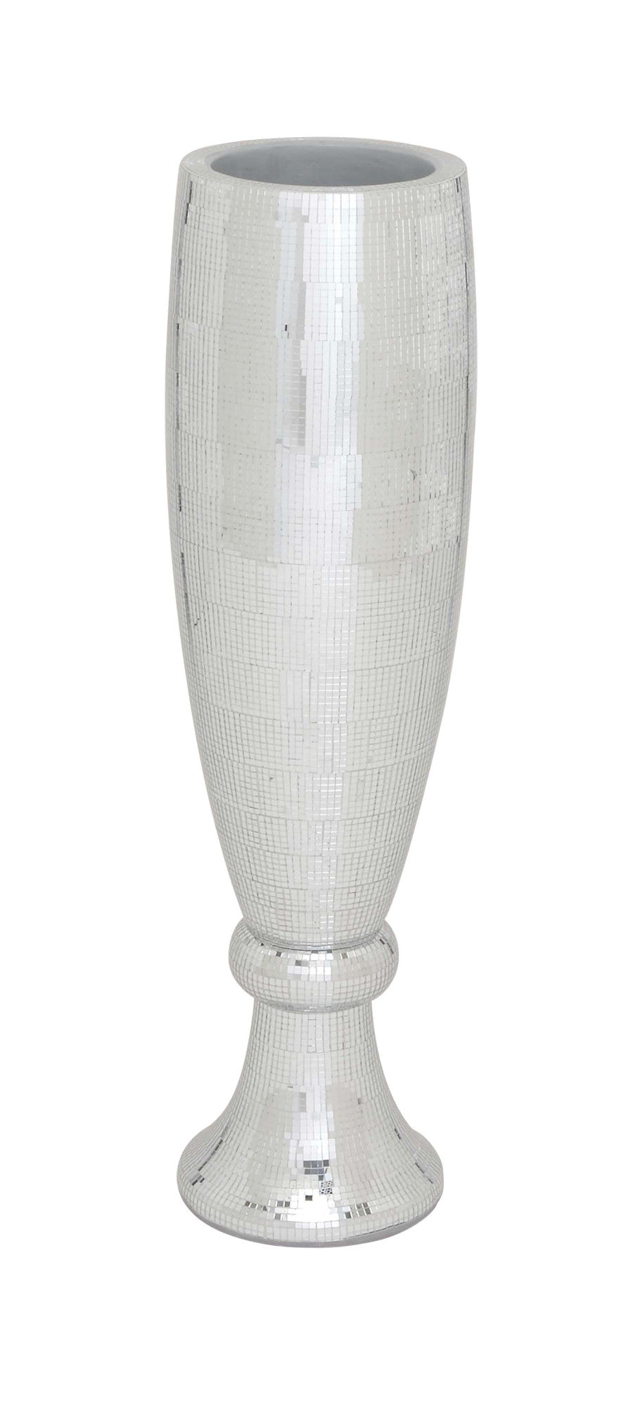 Silver Polystone Tall Champagne Flute Shape Decorative Vase with Mosaic Mirror Inlay