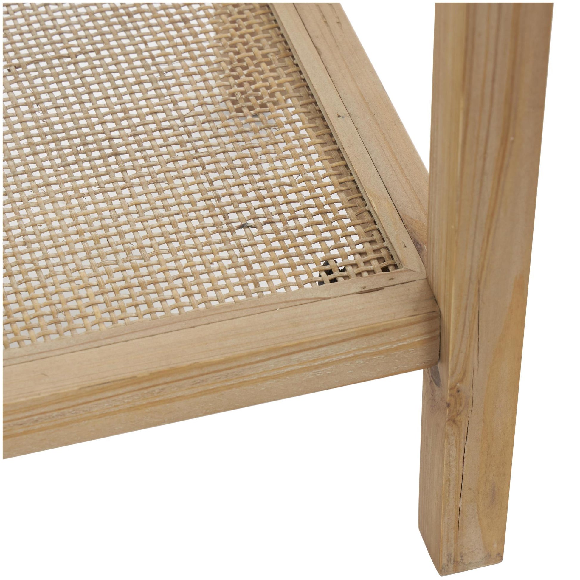 Brown Wood Slim Natural Living Room Console Table with Glass Top and Rattan Shelf