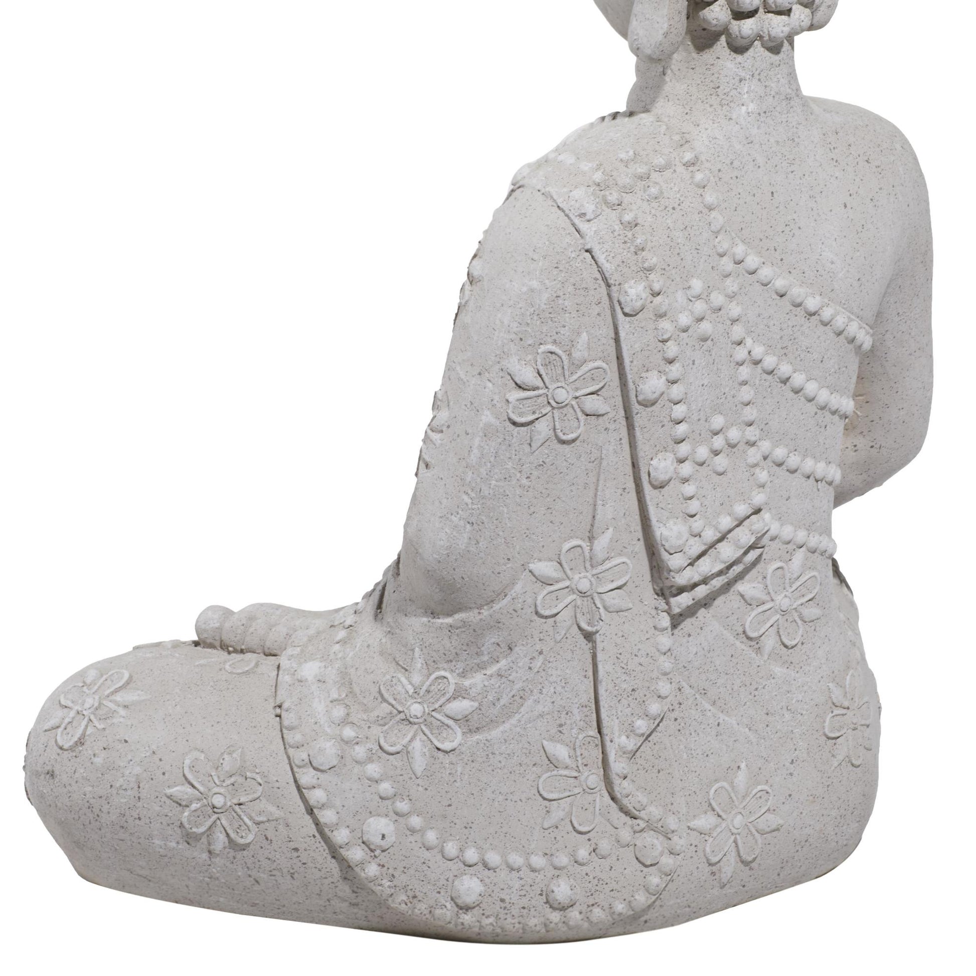 Buddha Gray Magnesium Oxide Indoor Outdoor Meditating Decorative Garden Sculpture with Floral Carvings