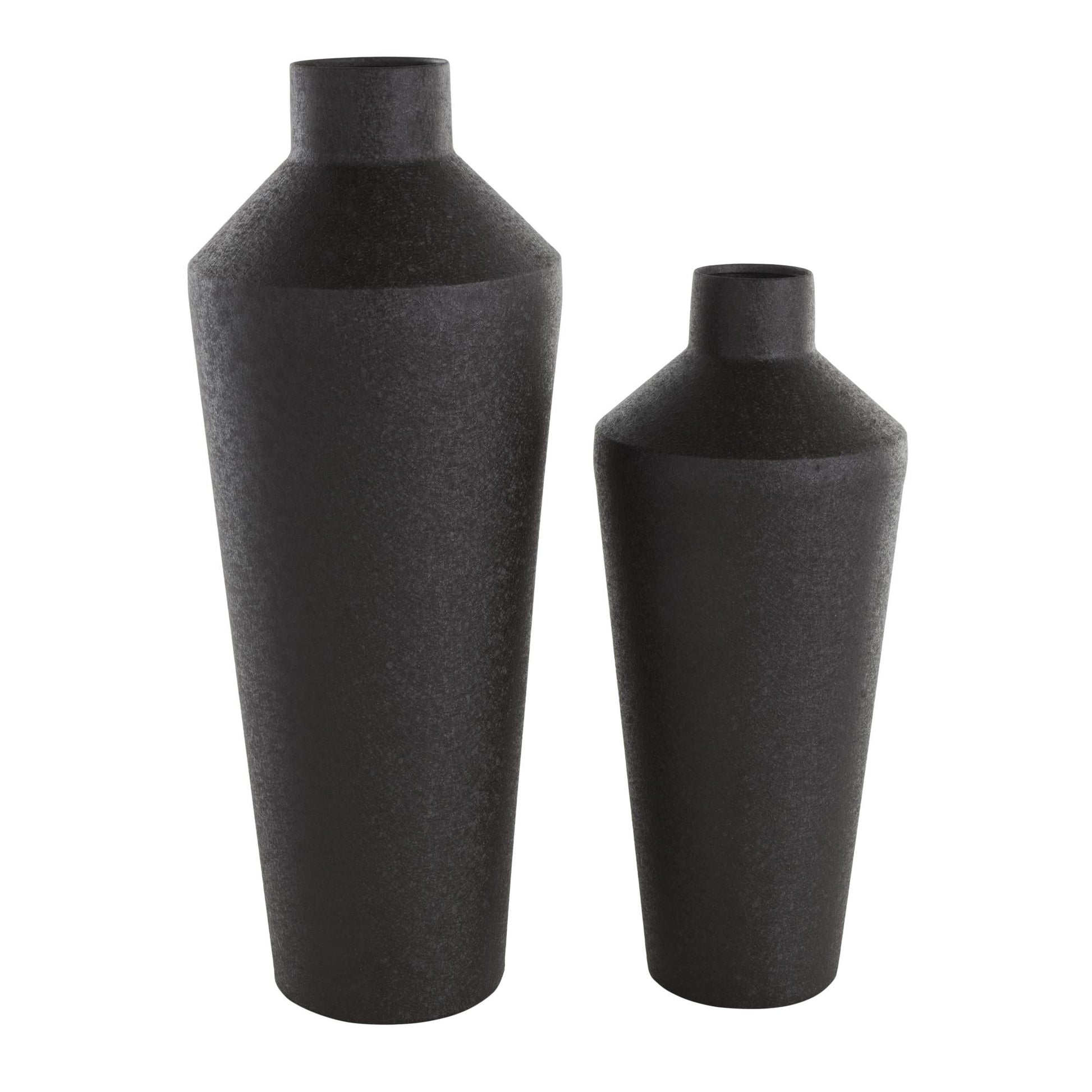 Set of 2 Black Metal Textured Tapered Decorative Vase