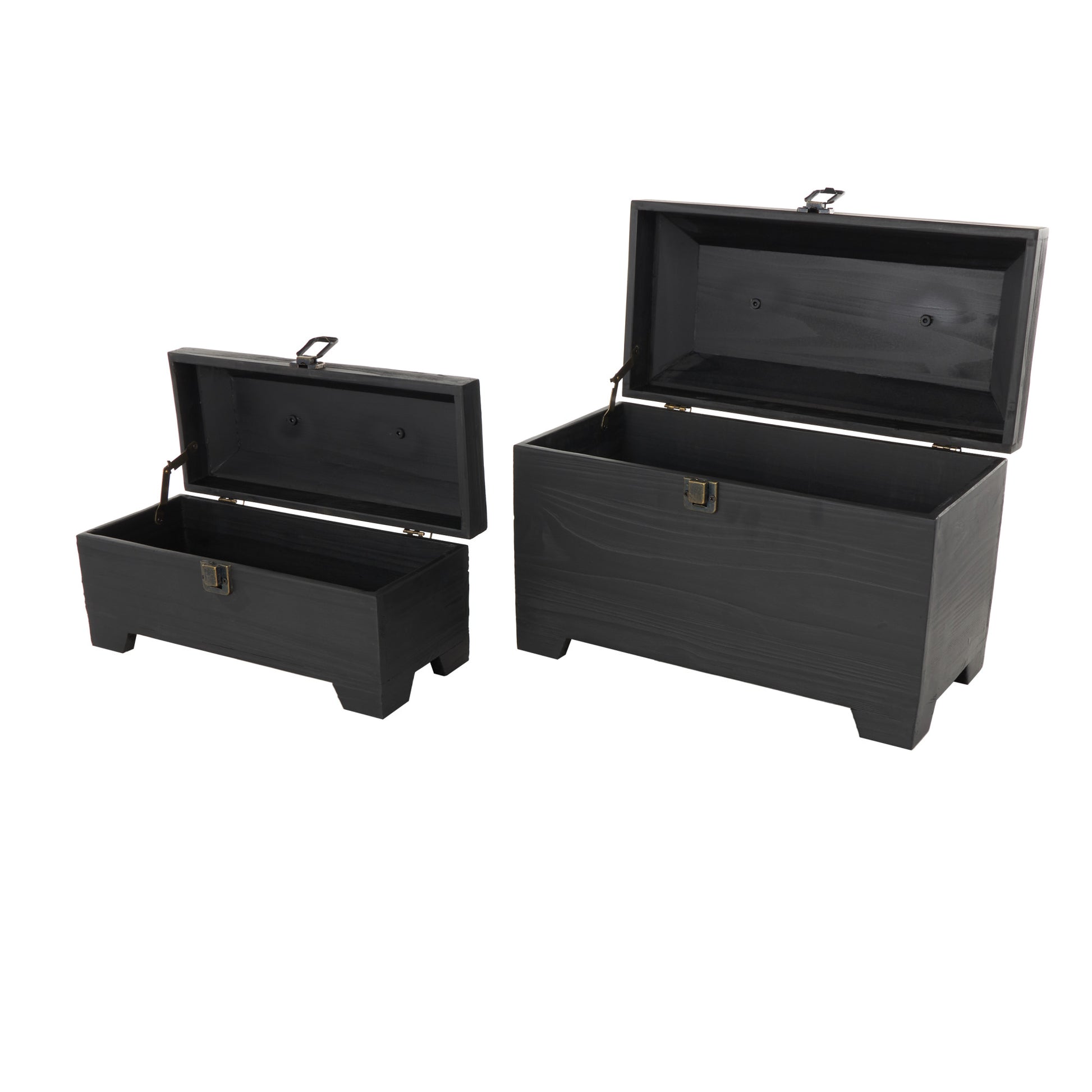 Set of 2 Black Wood Handmade Decorative Box with Brass Latches and Handle