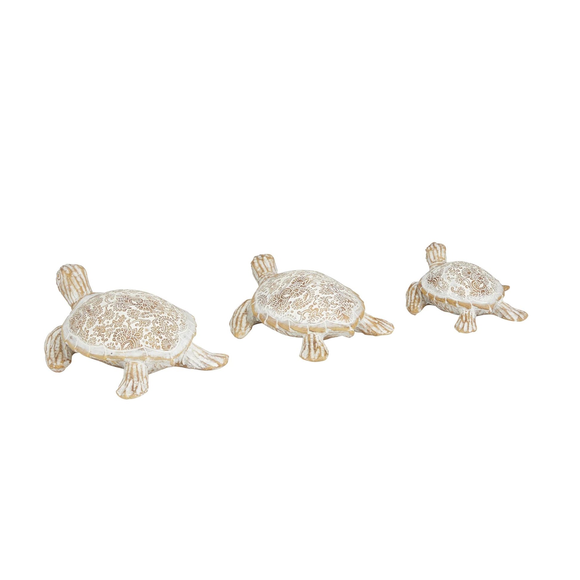 Set of 3 Turtle Beige Polystone Decorative Sculpture