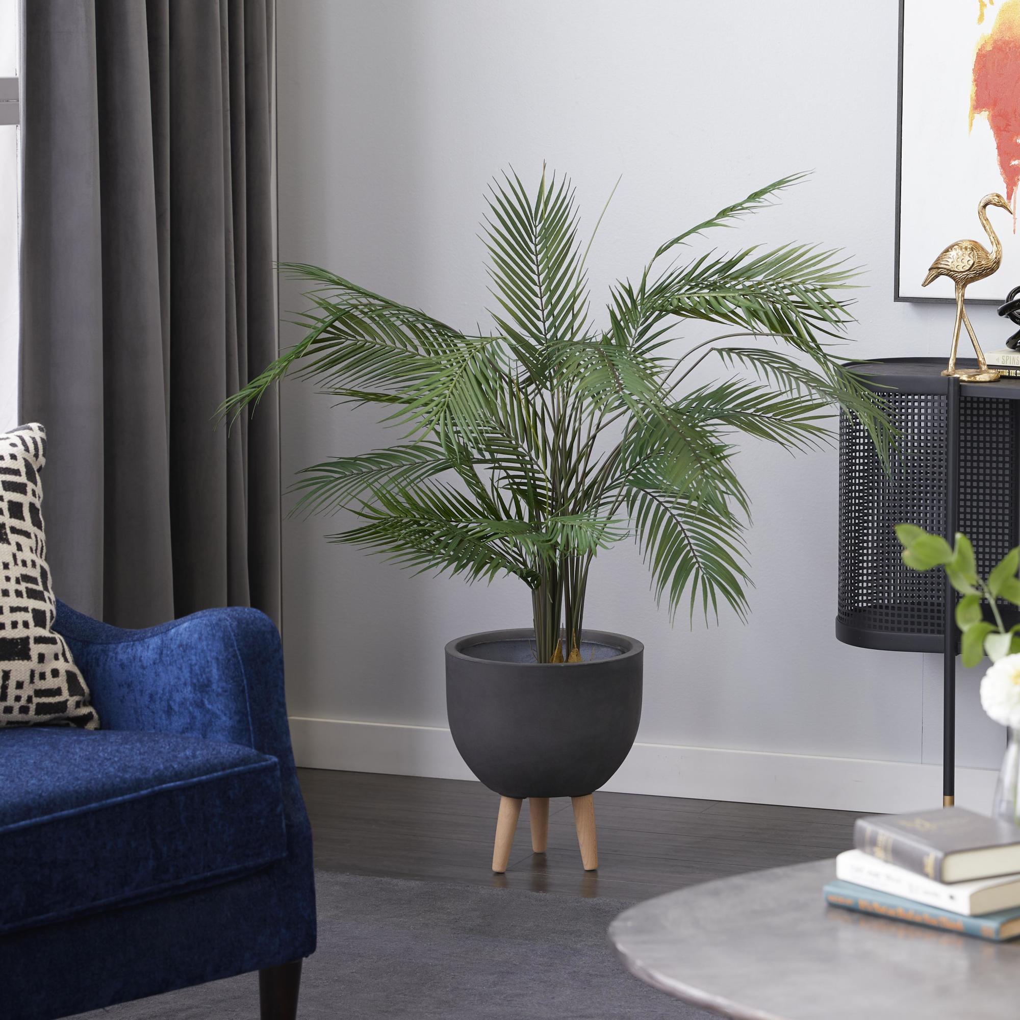 Kwai Palm Green Faux Foliage Indoor Outdoor Artificial Plant with Realistic Leaves and Black Round Pot
