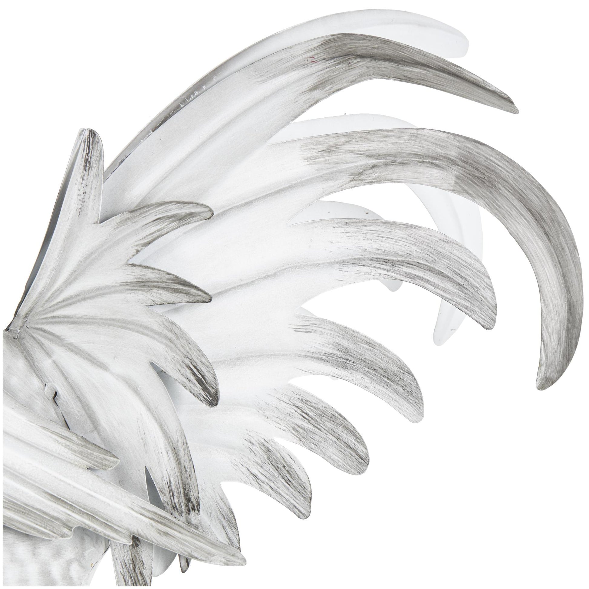 Rooster White Metal Decorative Garden Sculpture with Black Texturing and Red Accents