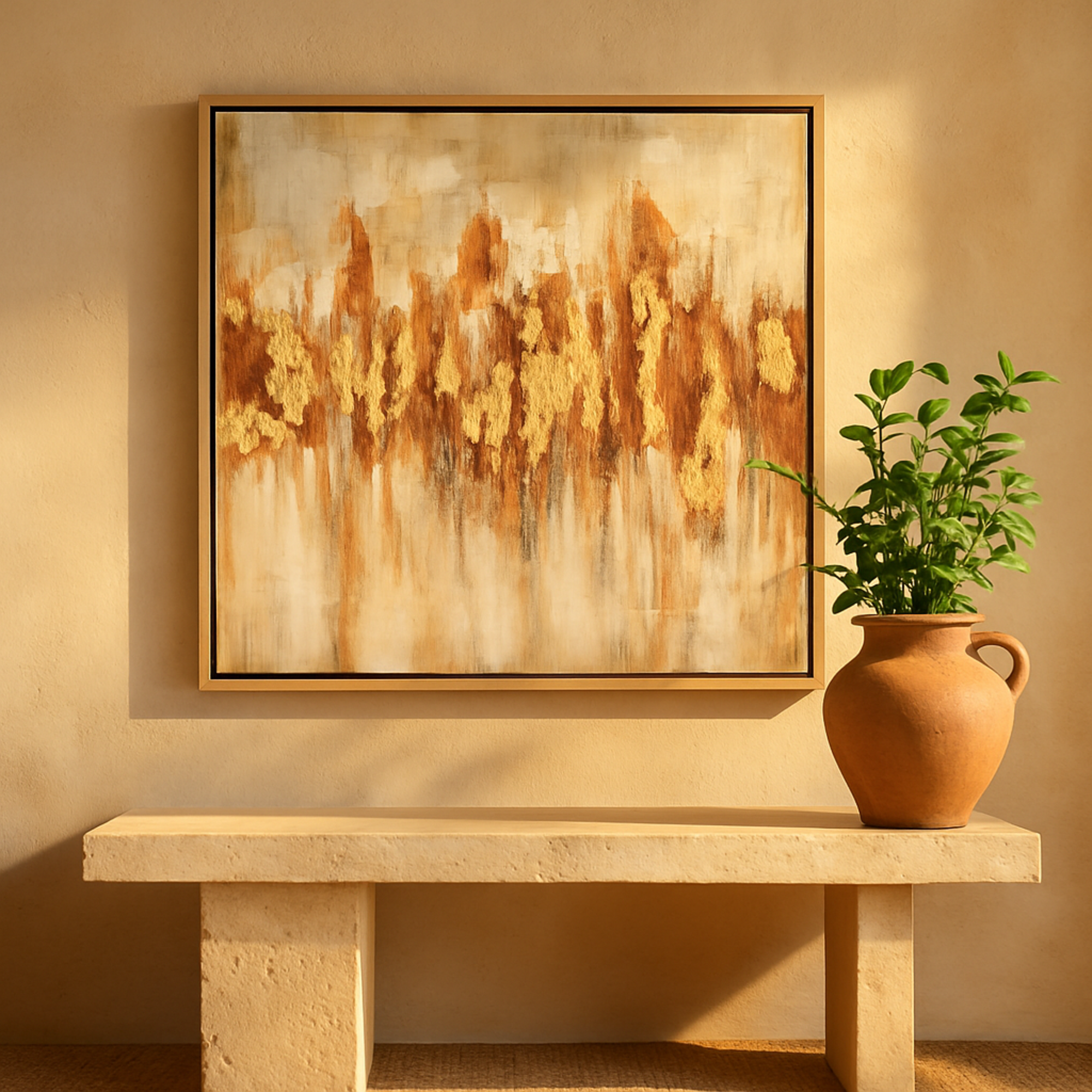 Abstract Gold Canvas Living Room Framed Wall Art with Gold Frame