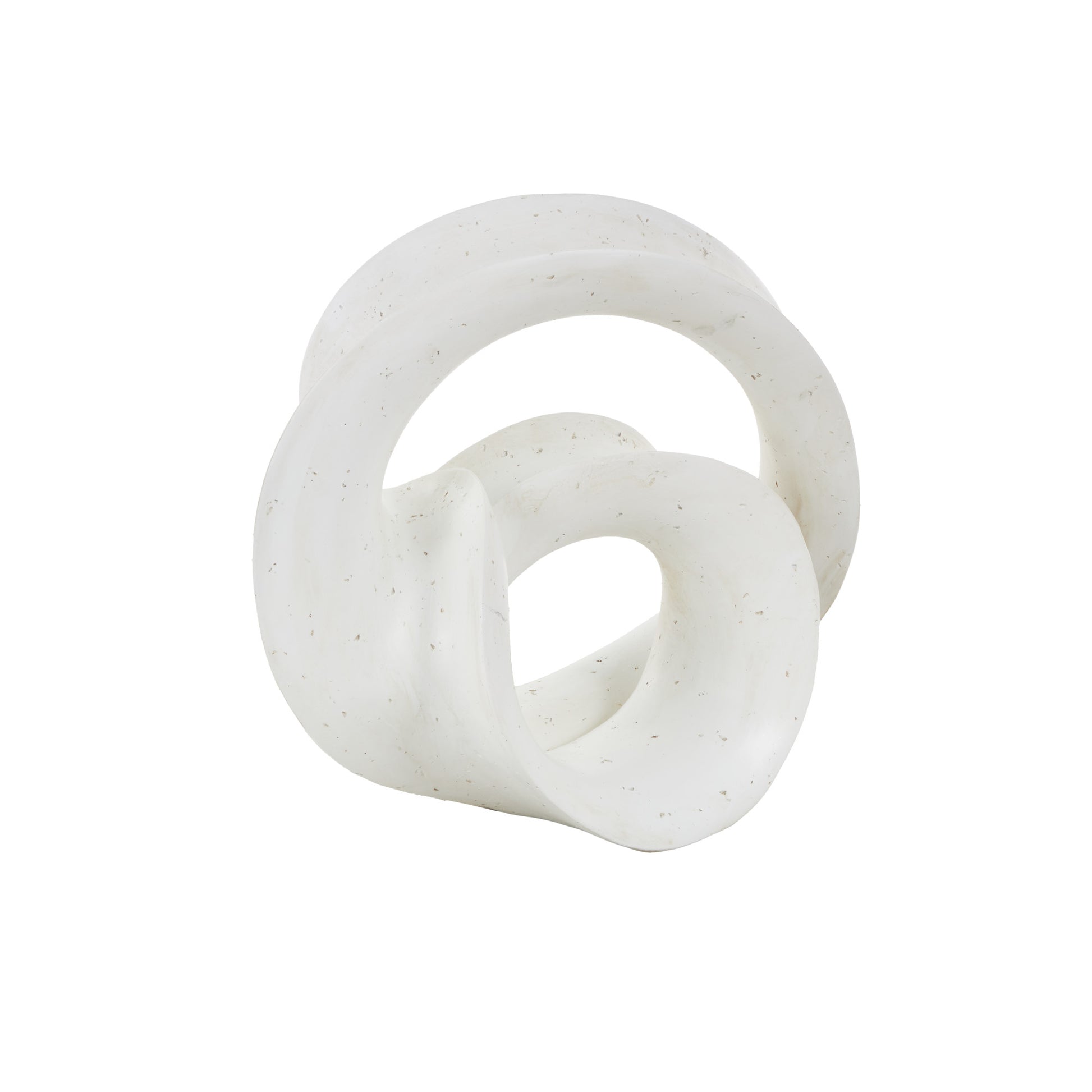Abstract White Polystone Wavy Shaped Decorative Sculpture with Cutouts and Speckled Texturing
