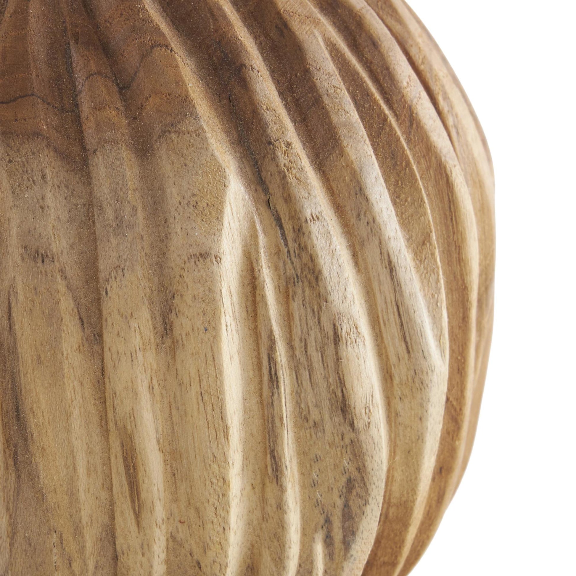 Set of 3 Teak Wood Handmade Carved Textured Decorative Orbs & Vase Filler with Wavy Ridges