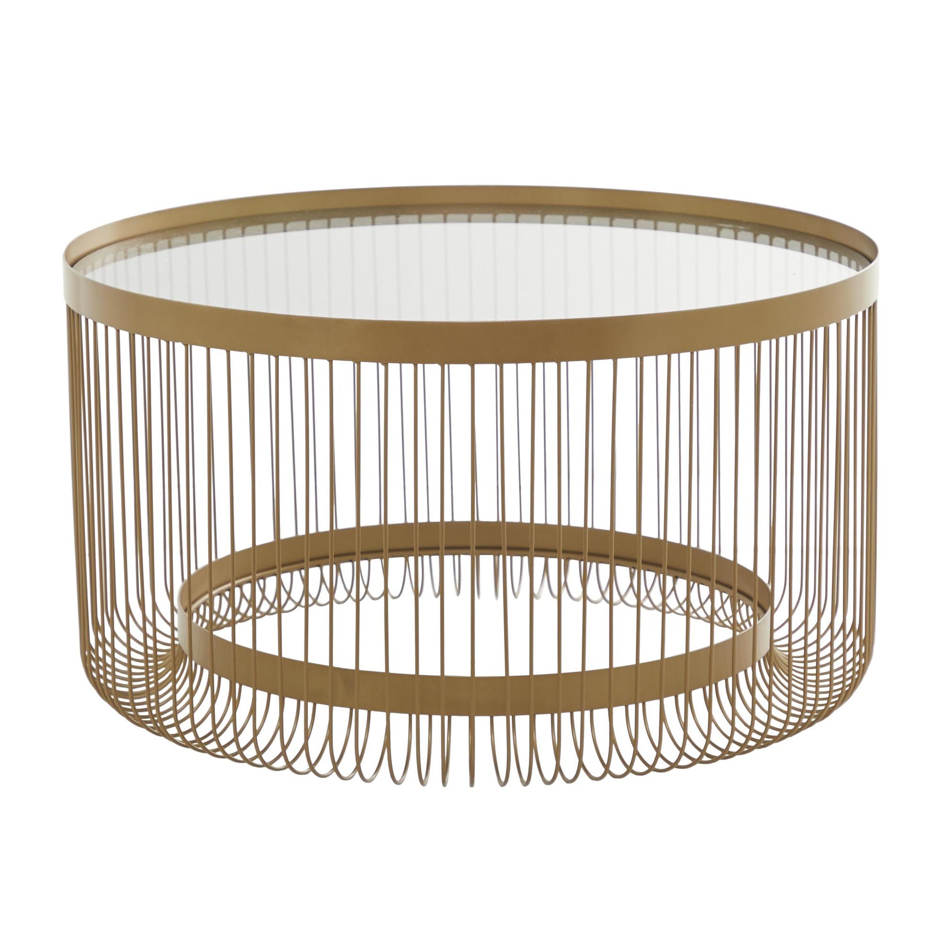 Gold Metal Living Room Coffee Table with Clear Glass Top