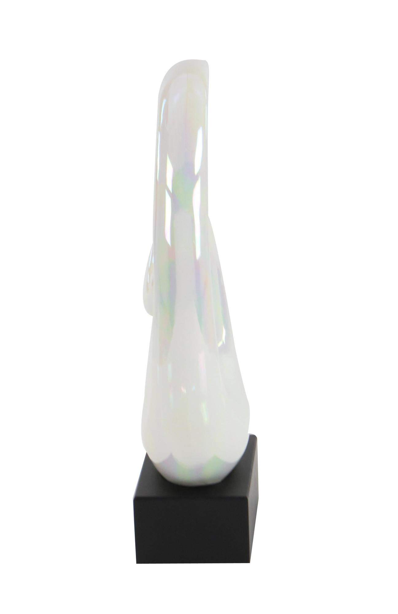 Abstract Ceramic Swirl Decorative Sculpture with Black Wooden Base