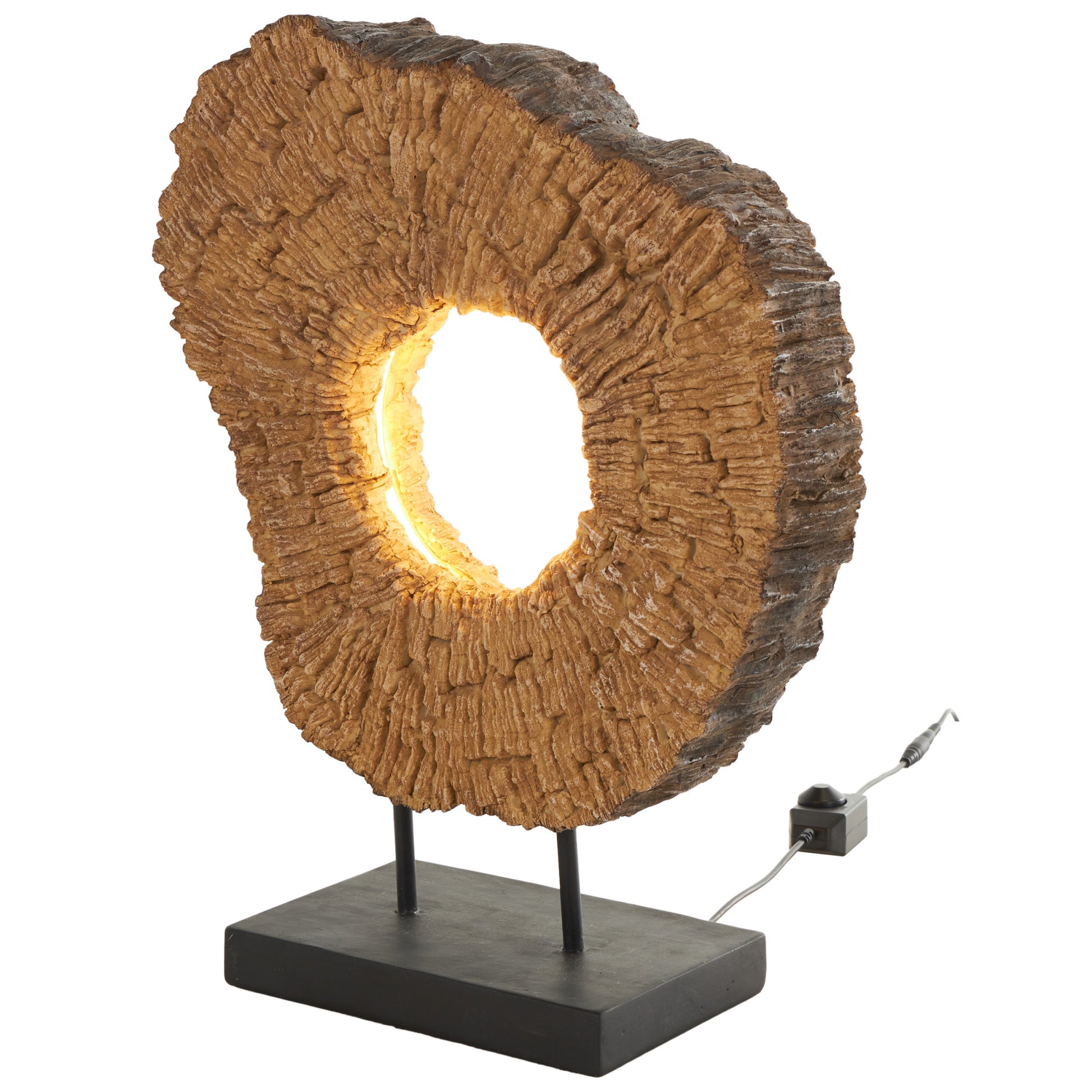 Brown Room Table Lamp with Round Cutout and Black Base