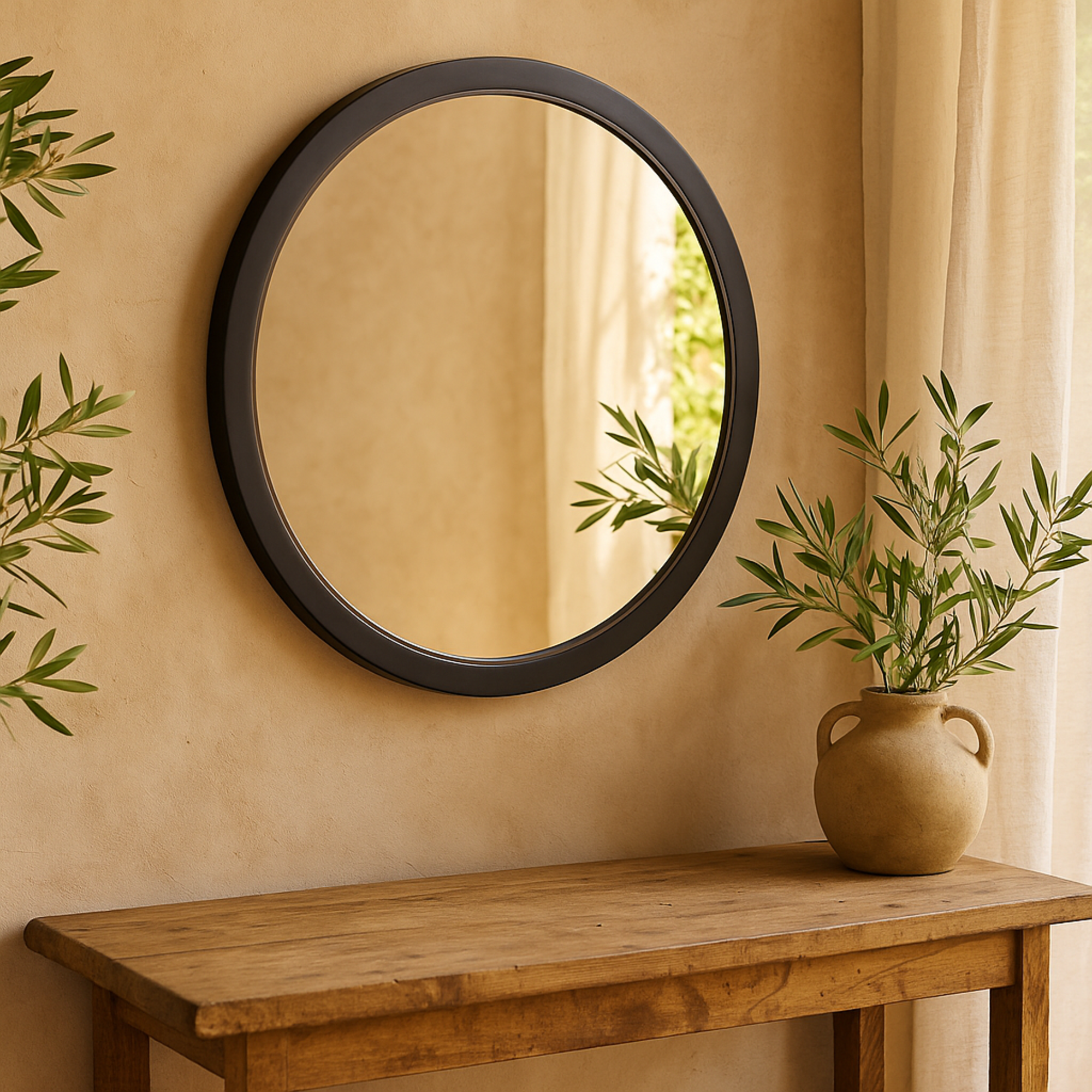 Black Wooden Room Wall Mirror