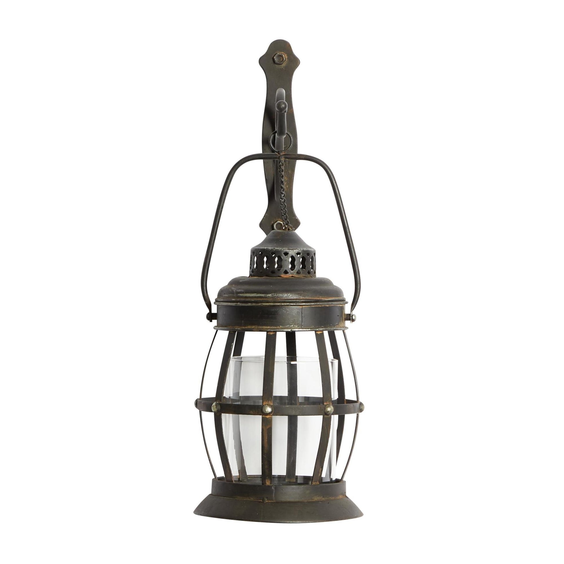 Brown Metal Suspended Pillar Lantern Indoor Outdoor Wall Sconce