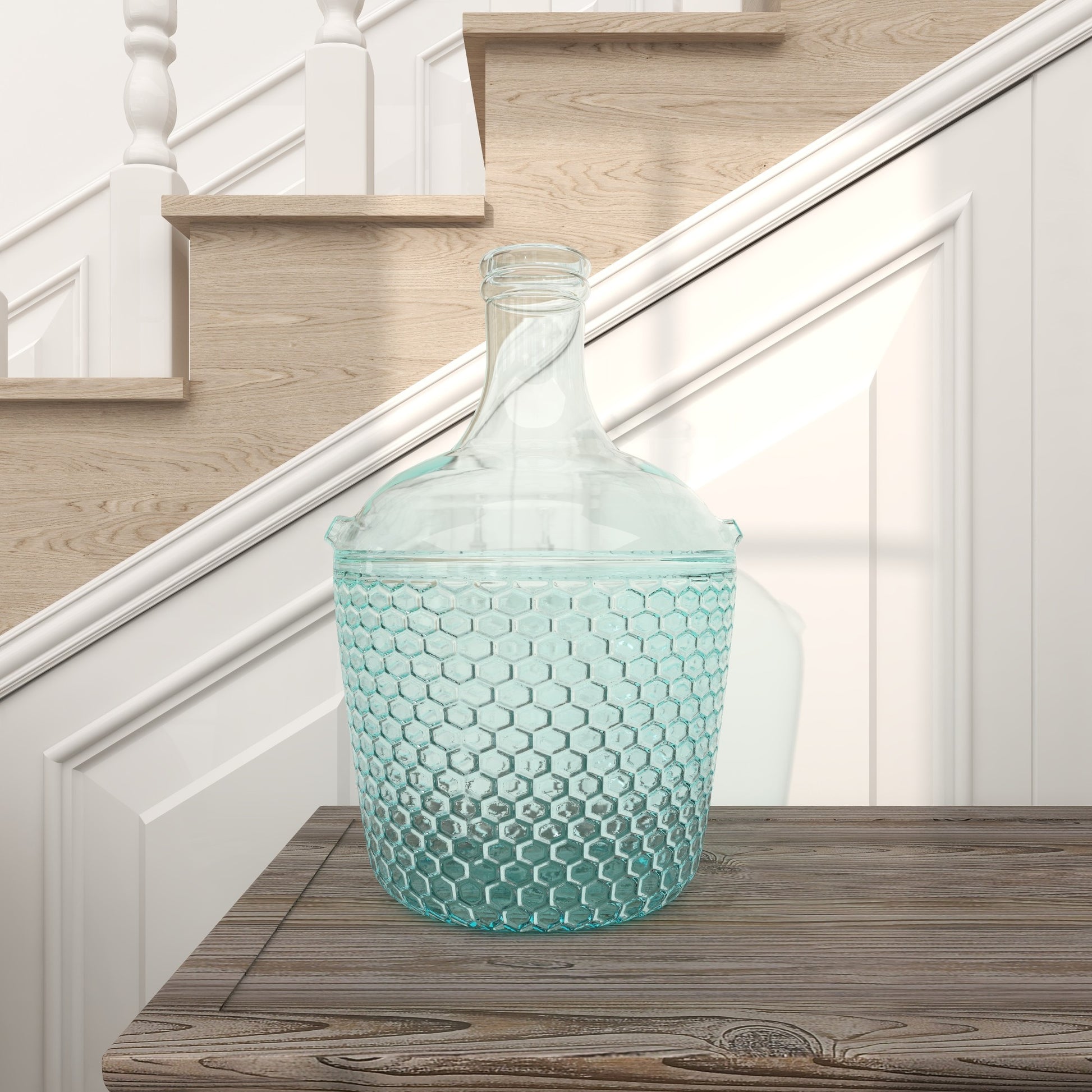 Recycled Glass Handmade Spanish Bottle Decorative Vase with Cabernet and Scroll Design 12" x 12" x 17"