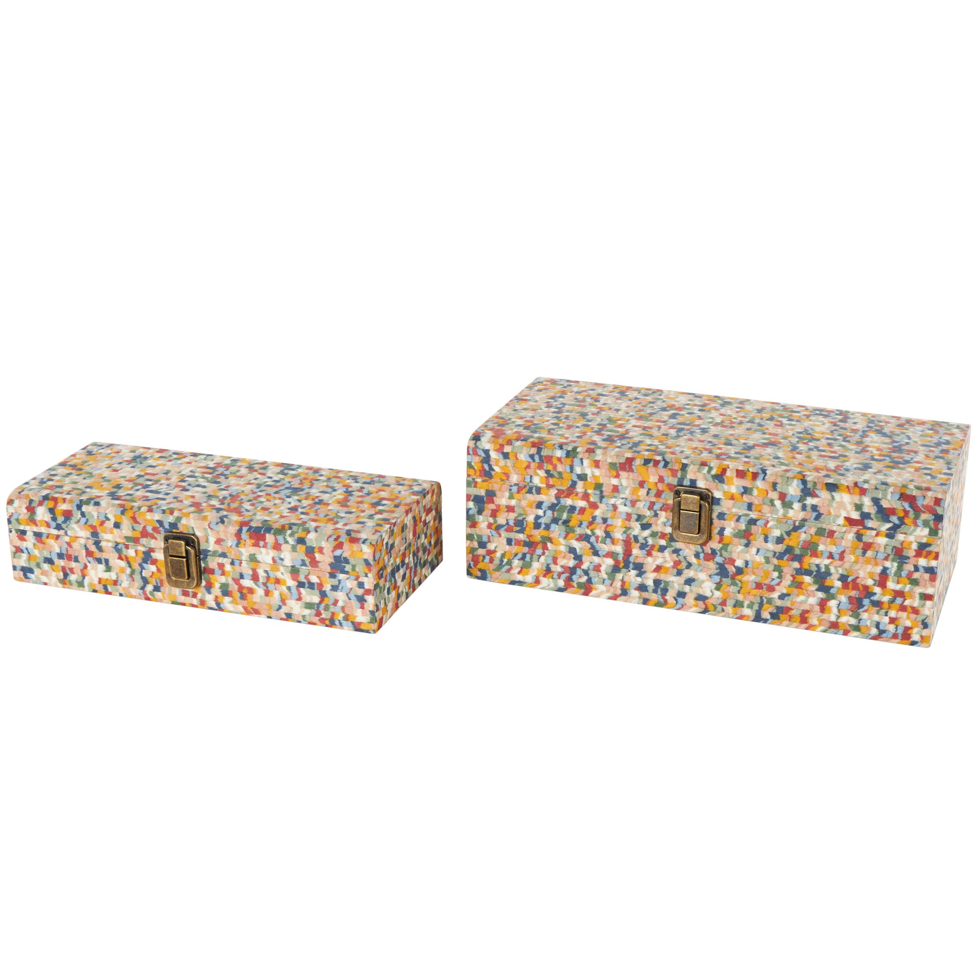 Set of 2 Fabric Handmade Storage Decorative Box with Bronze Latches