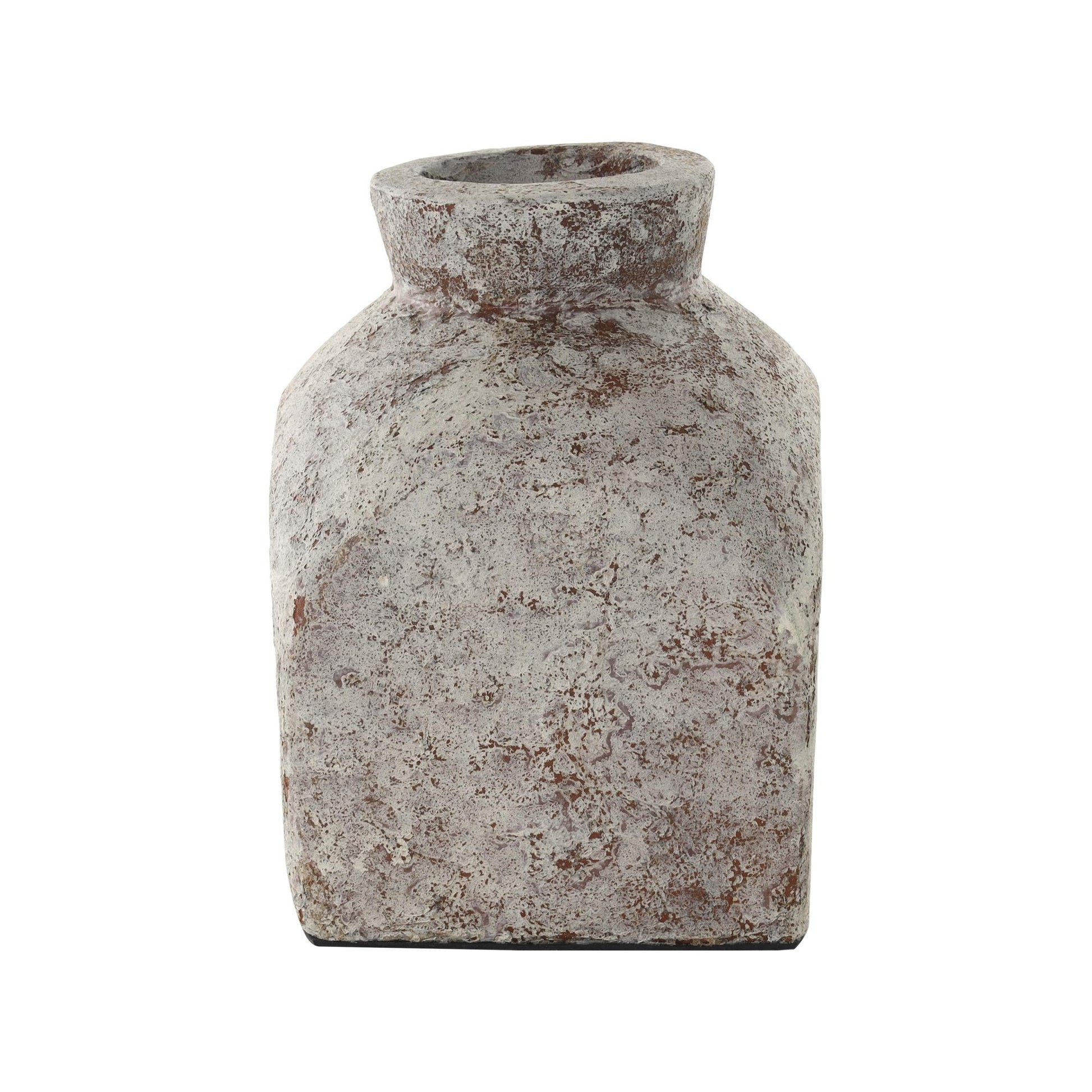 Brown Ceramic Antique Style Textured Square Decorative Vase