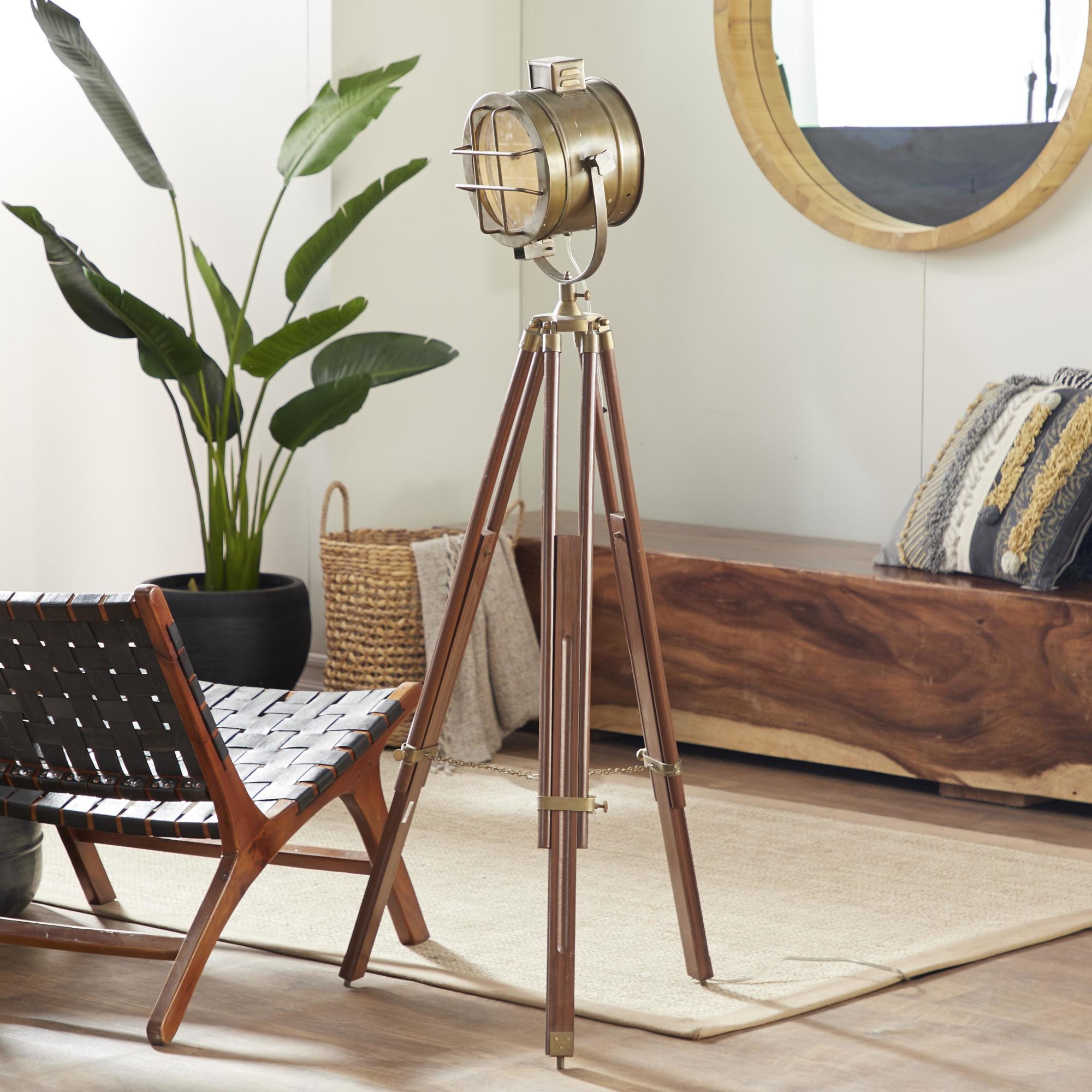 Brown Wood Spotlight Room Floor Lamp