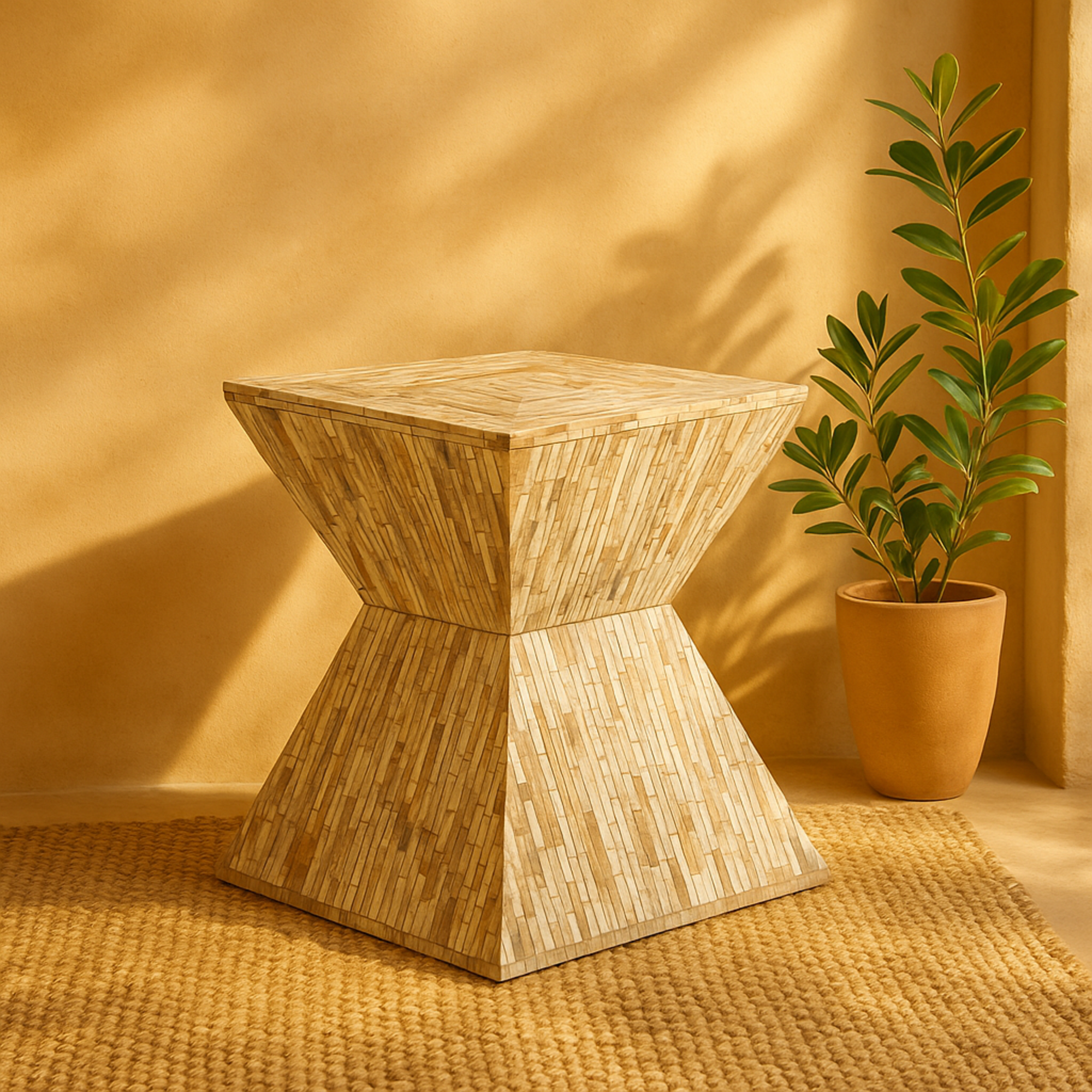 Mother of Pearl Shell Handmade Hourglass Shaped Side End Accent Table