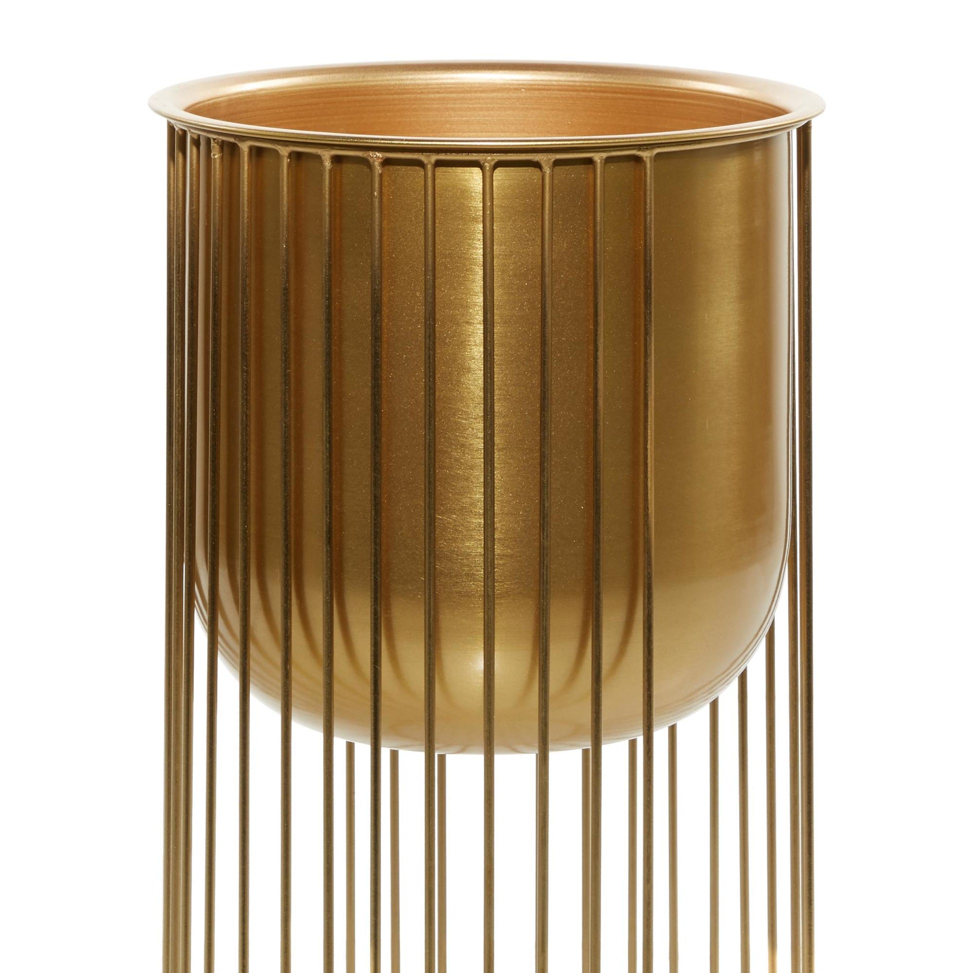Set of 3 Gold Metal Deep Recessed Dome Indoor Outdoor Planter with Elevated Caged Stand