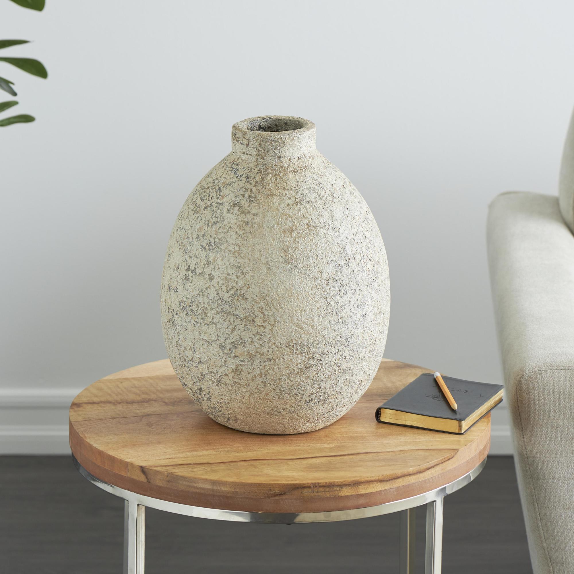 Beige Ceramic Handmade Antique Style Textured Decorative Vase