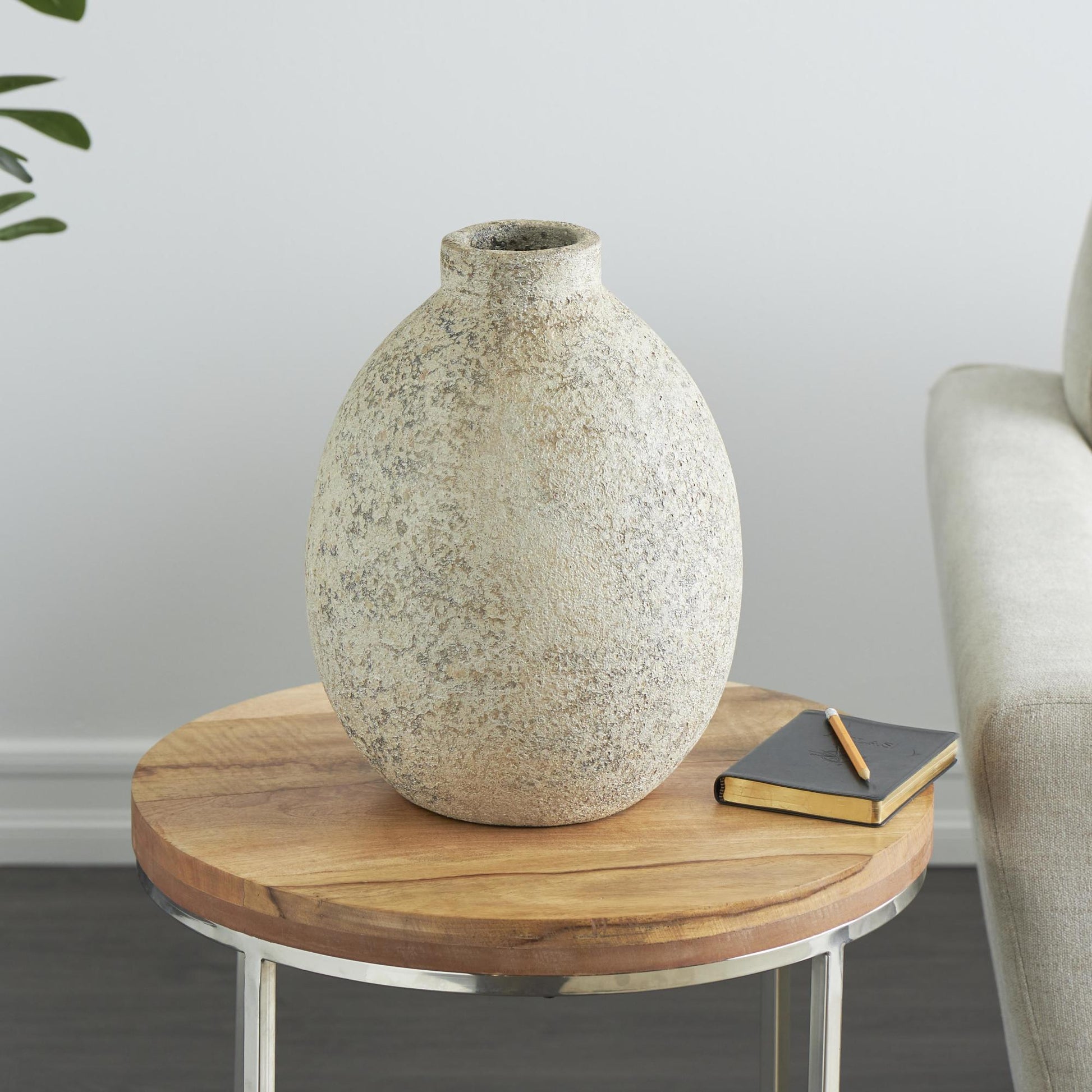 Beige Ceramic Handmade Antique Style Textured Decorative Vase