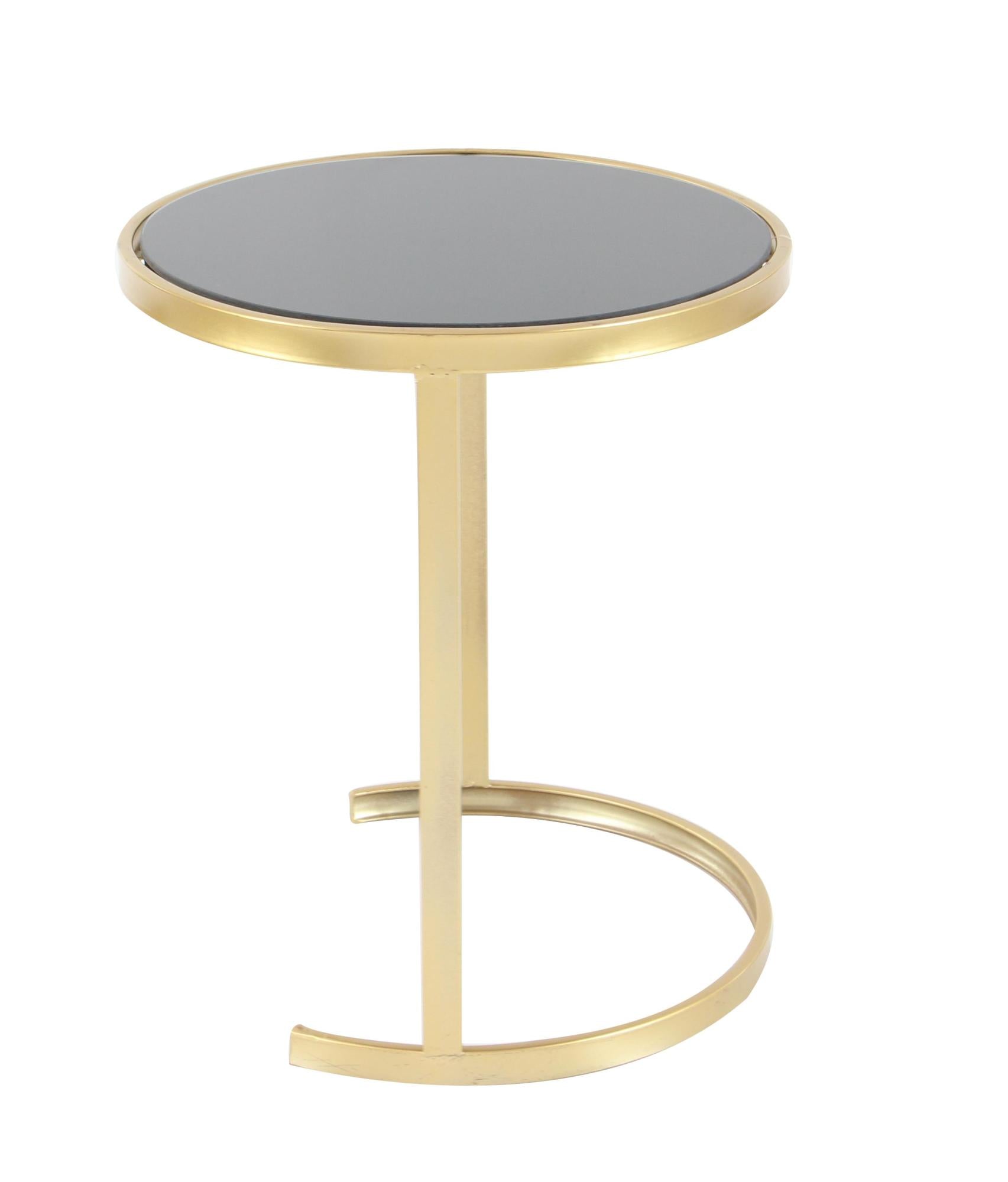 Set of 3 Metal Round Nesting Side End Accent Table with Black Glass Top