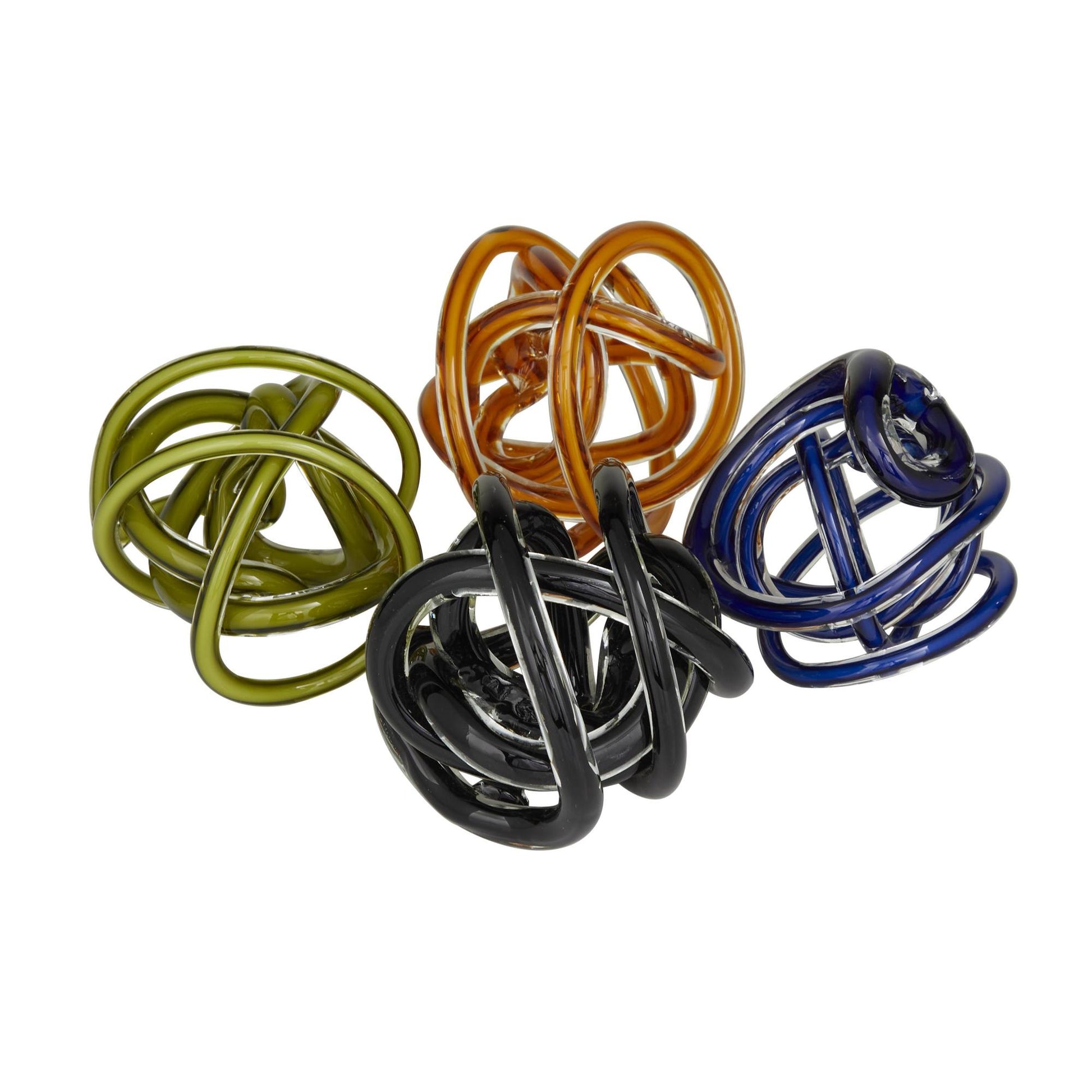 Set of 4 Abstract Multi Colored Glass Decorative Sculpture