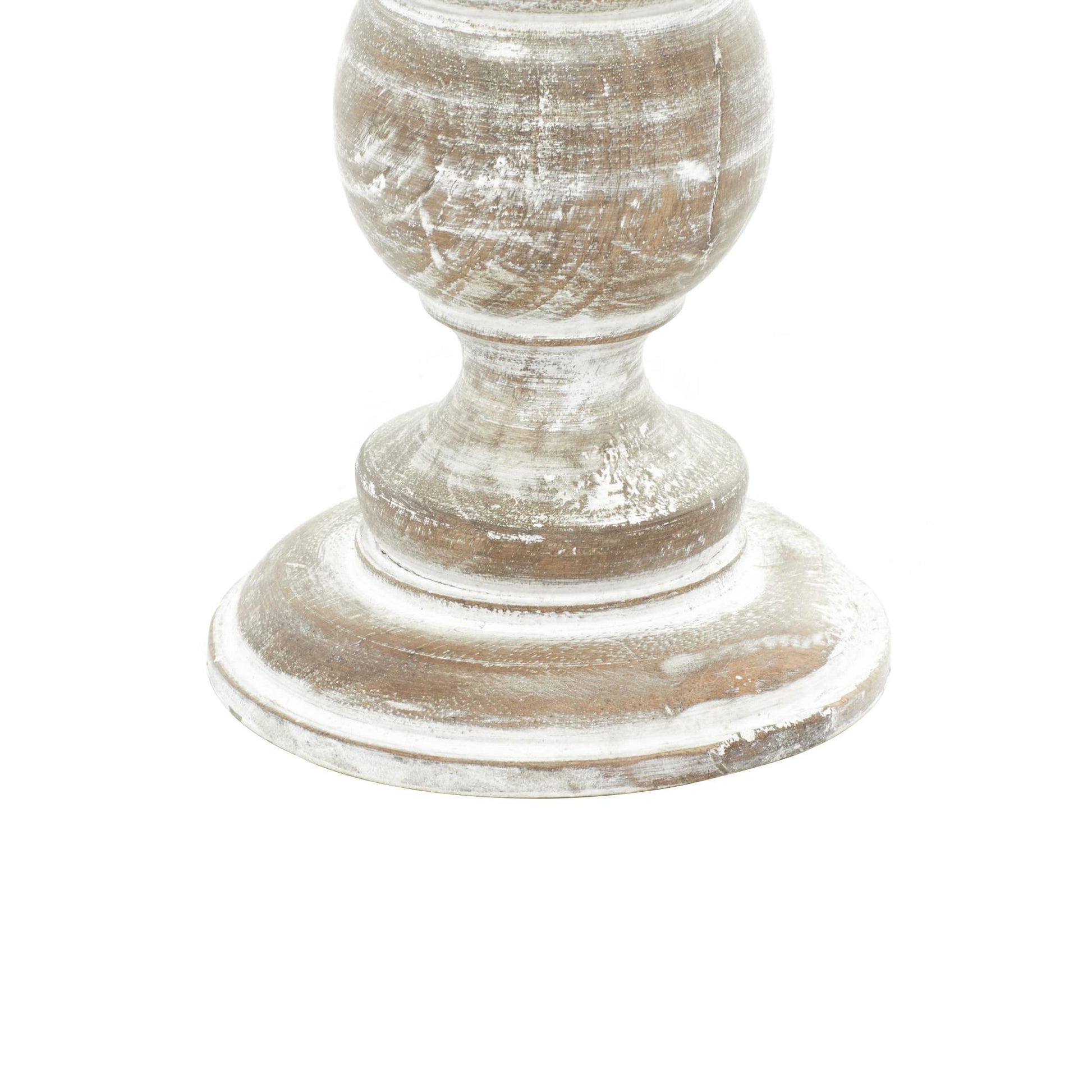 Set of 3 Mango Wood Distressed Turned Pillar Decorative Candle Holder