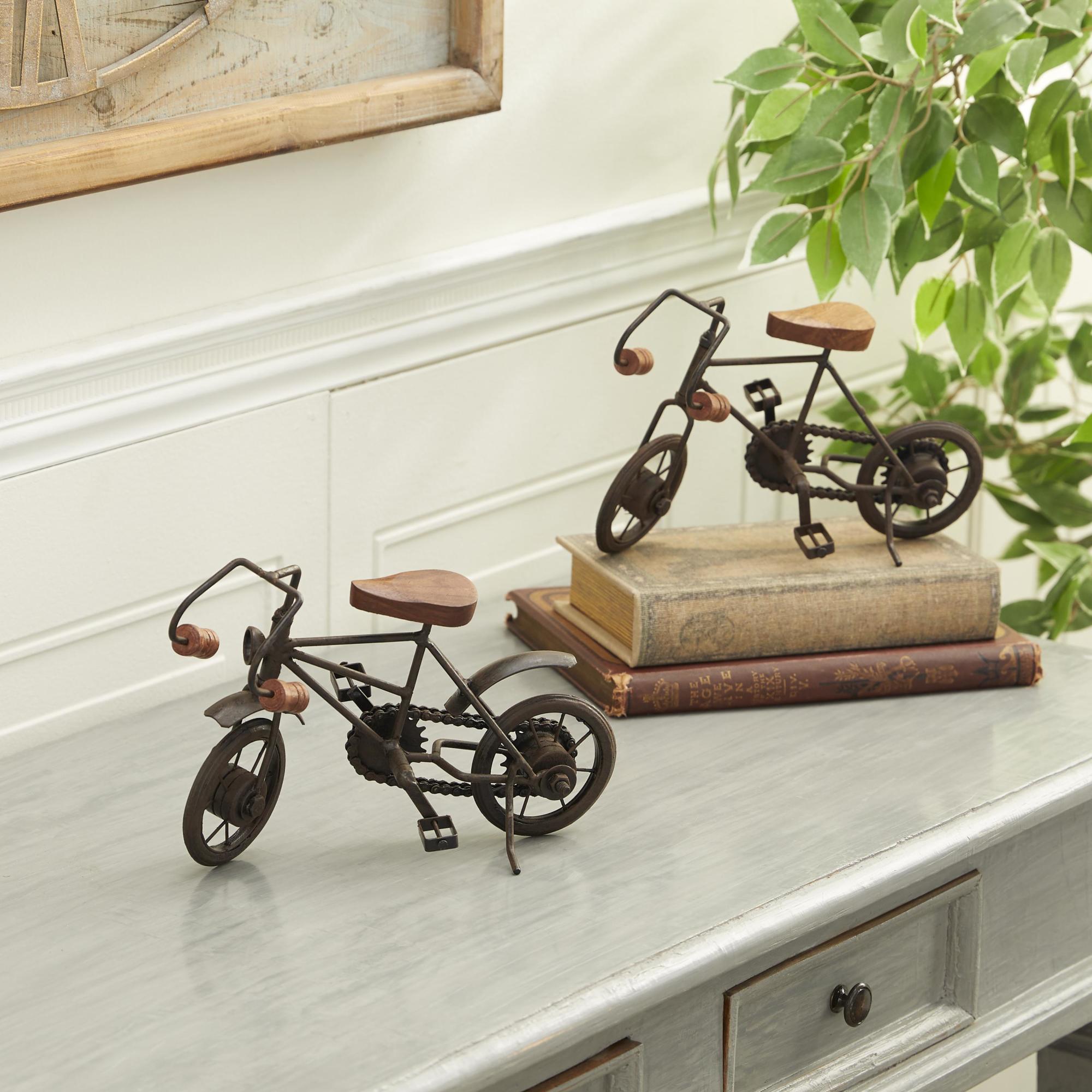 Set of 2 Bike Metal Decorative Sculpture with Wood Accents