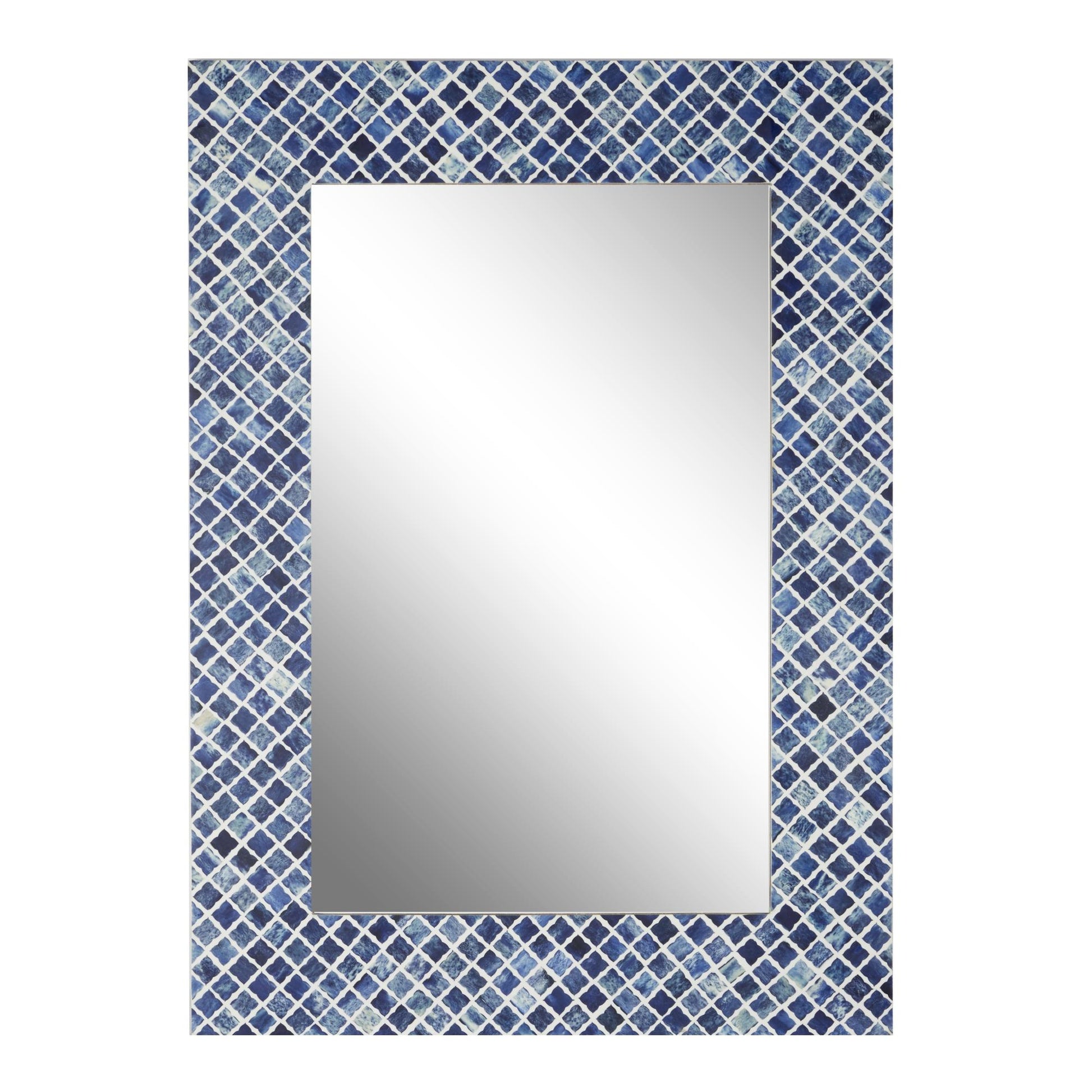 Blue Bone Quatrefoil Bone Inlay Room Wall Mirror