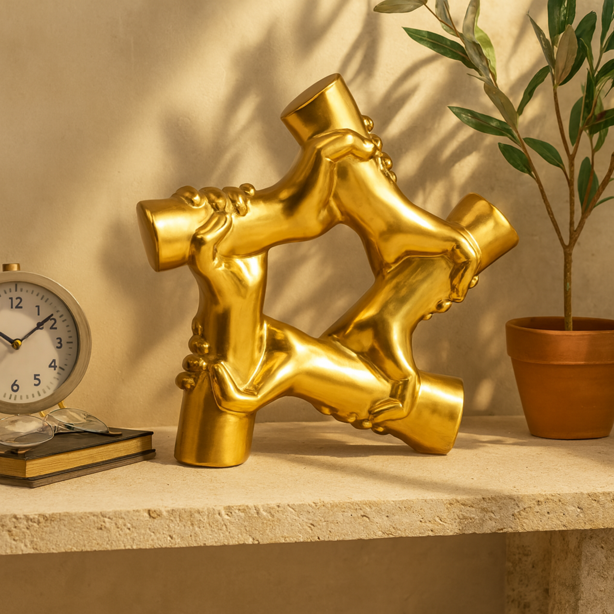 Hands Gold Ceramic Gripping Decorative Sculpture