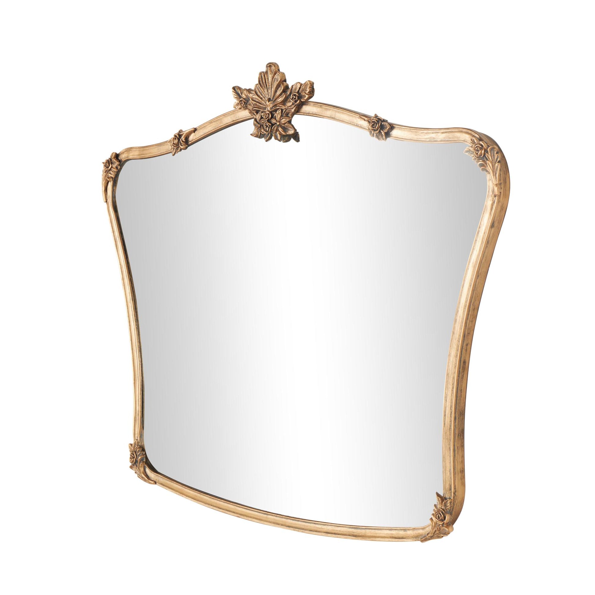 Floral Gold Metal Orante Antique Curved Room Wall Mirror