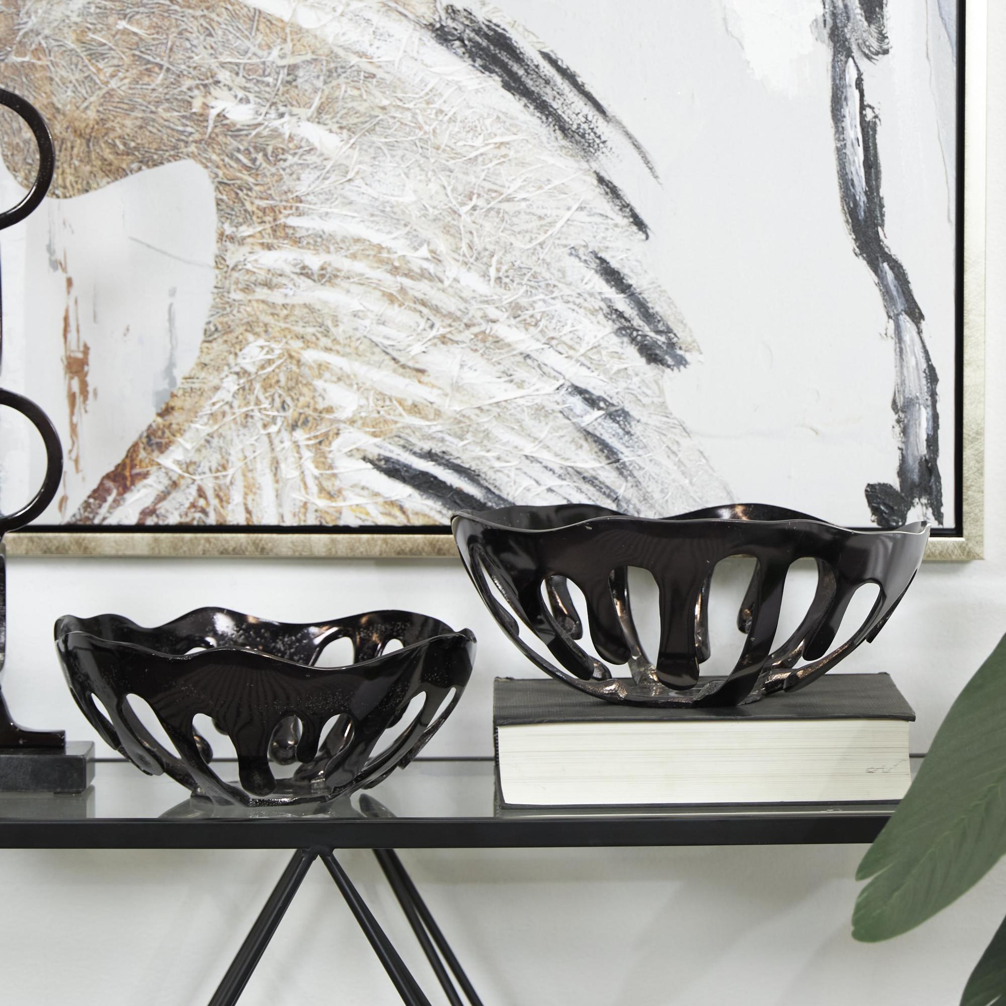 Set of 2 Abstract Aluminum Metal Drip Large Decorative Bowl with Melting Designed Body
