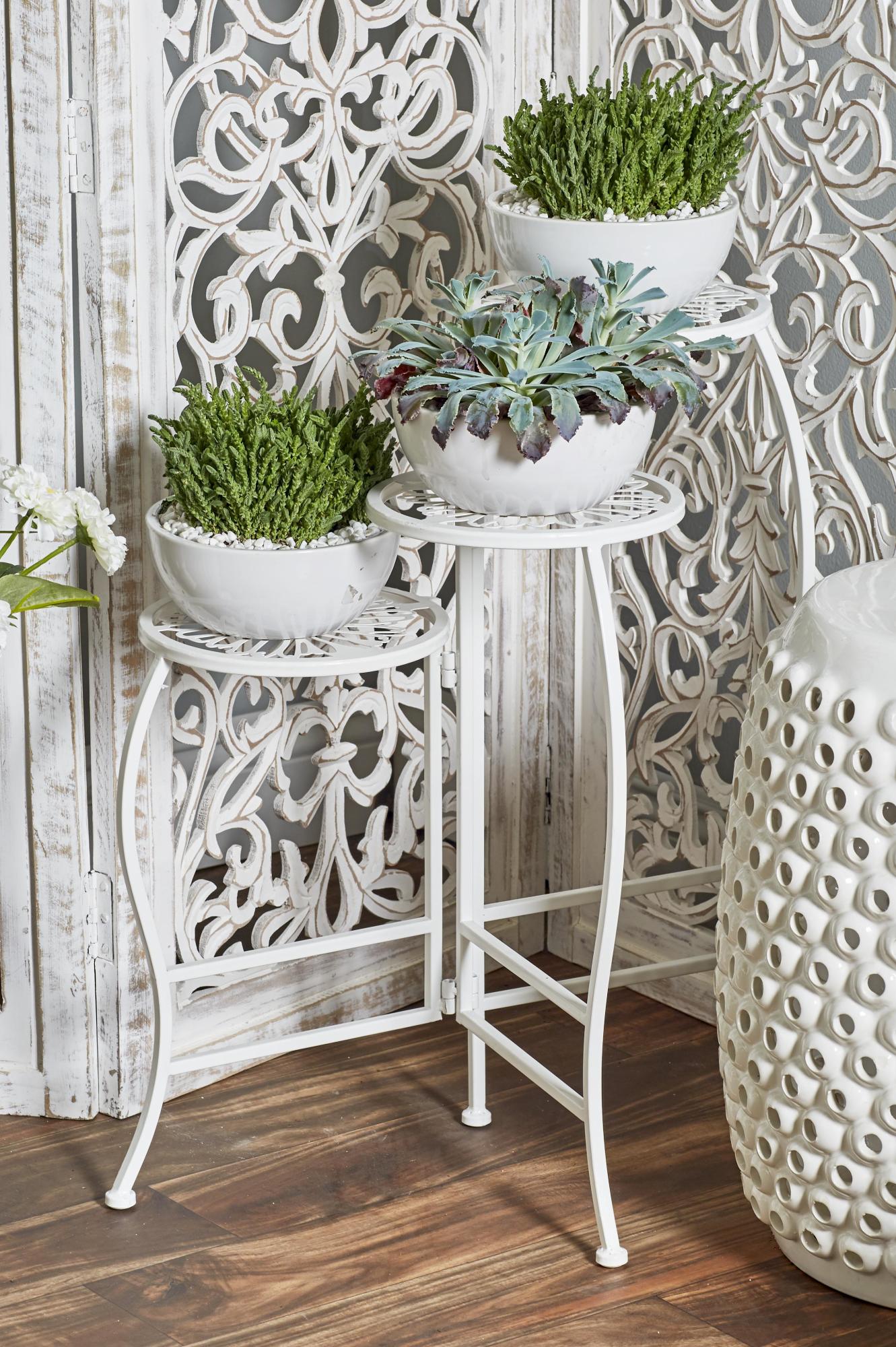 Floral Metal 3 Tier Indoor Outdoor Plantstand